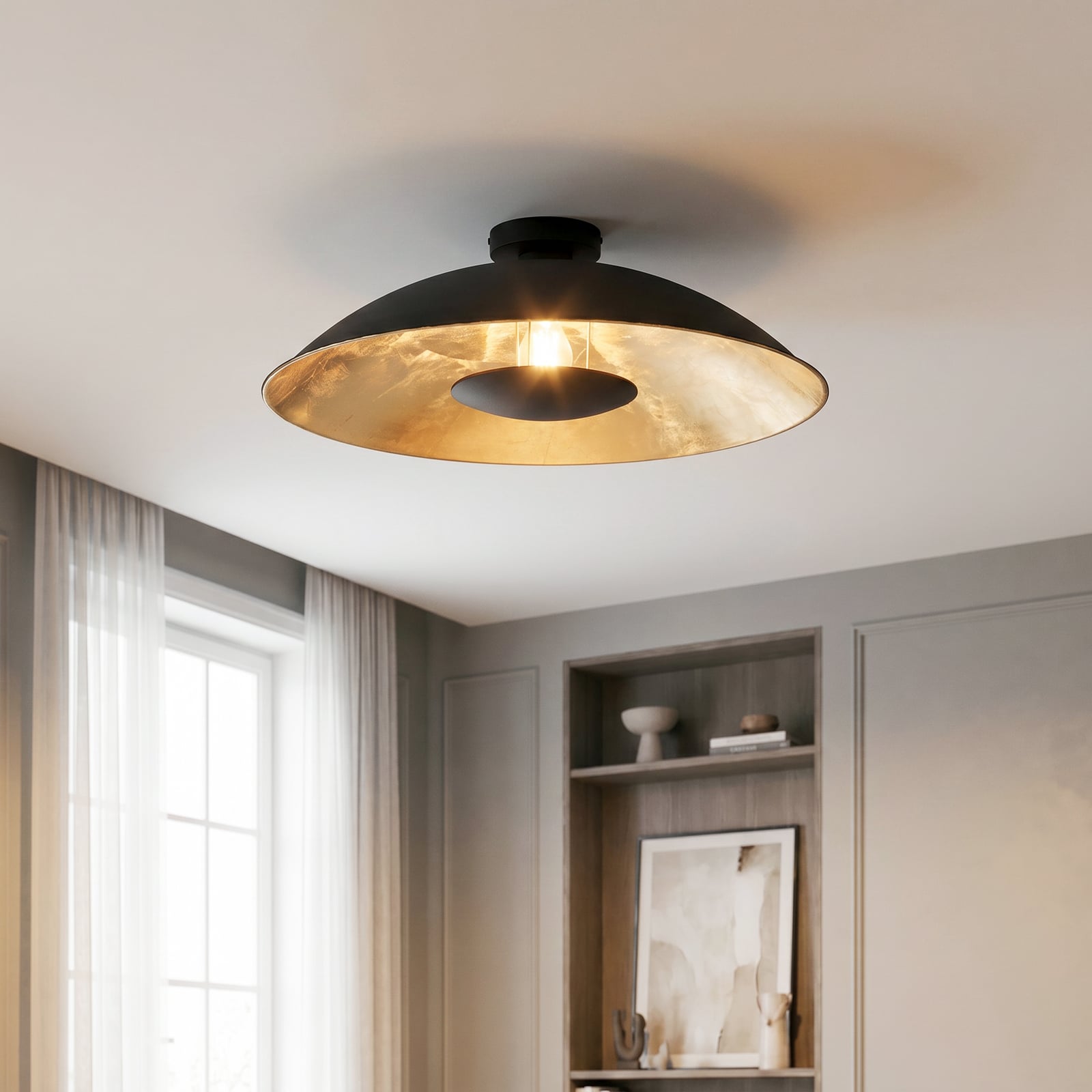 Lindby Emilienne taklampe, svart/gull, metall, Ø 60 cm