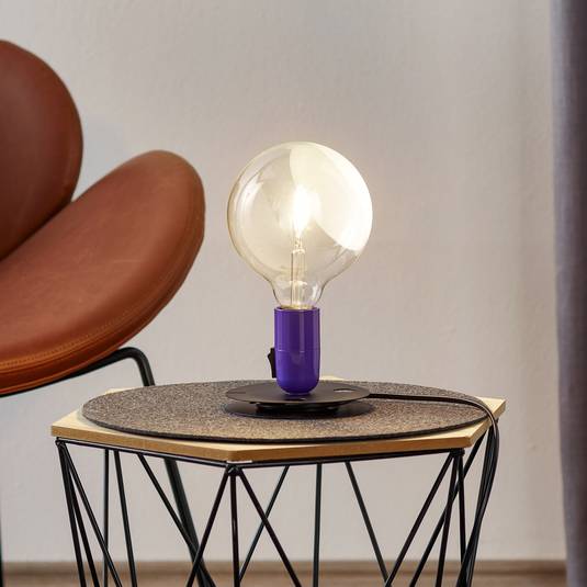 FLOS Lampadina lampe table LED violette, pied noir Luminaire.fr