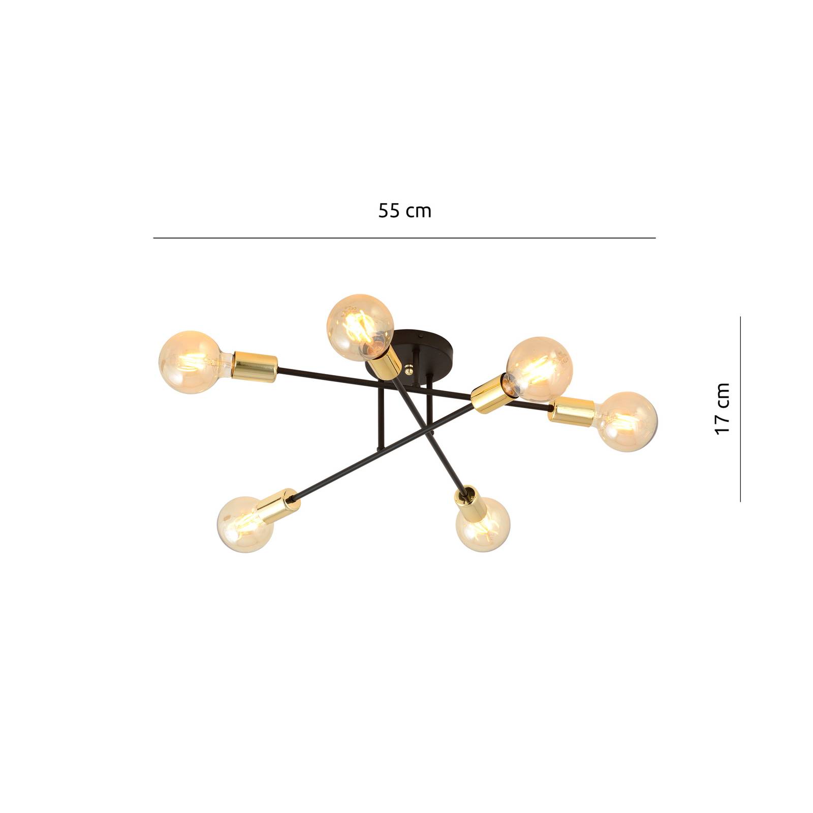 Lampa sufitowa Veken 6B, 6-pkt. czarna/złota