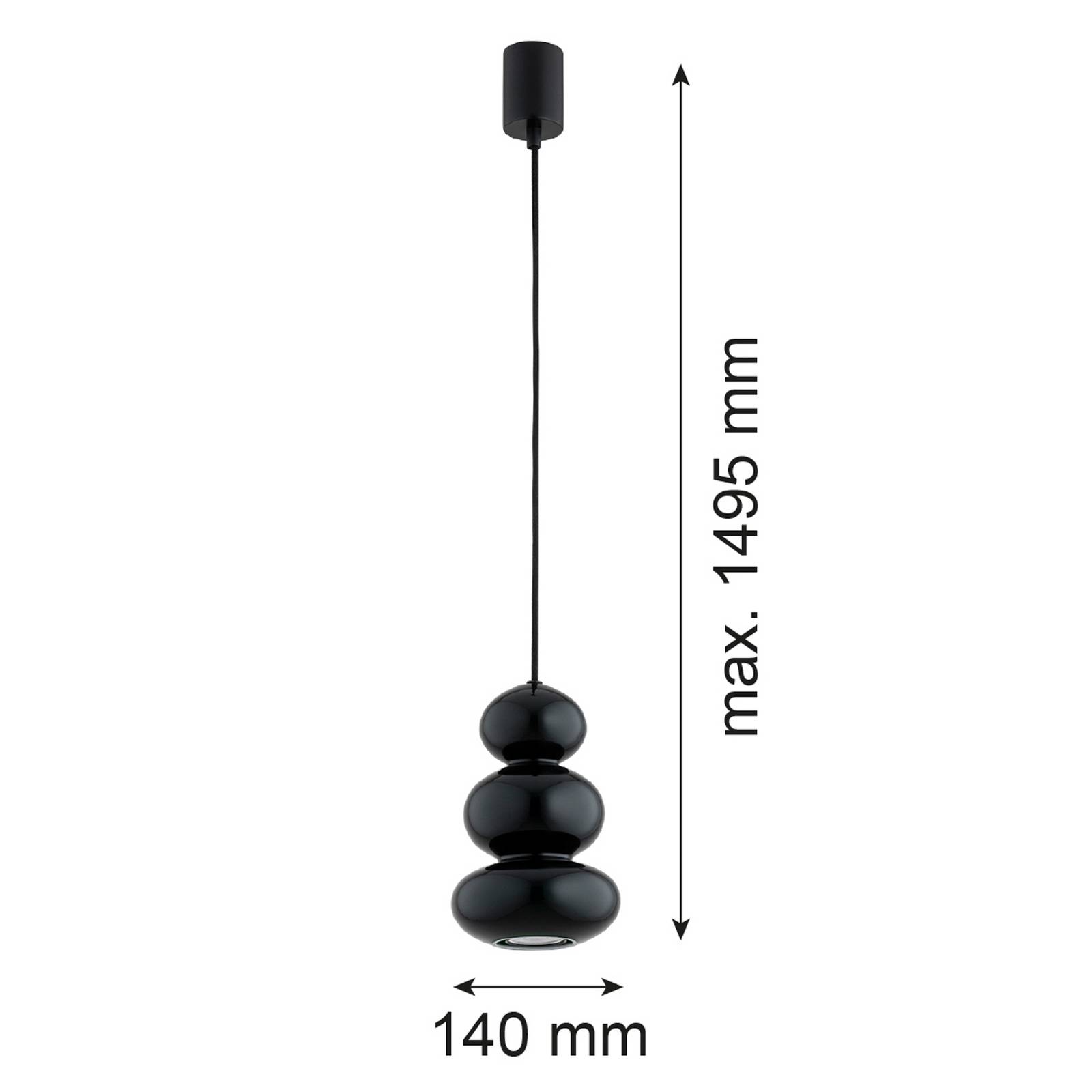 Żyrandol Oman, czarny błyszczący, szkło, Ø 14 cm