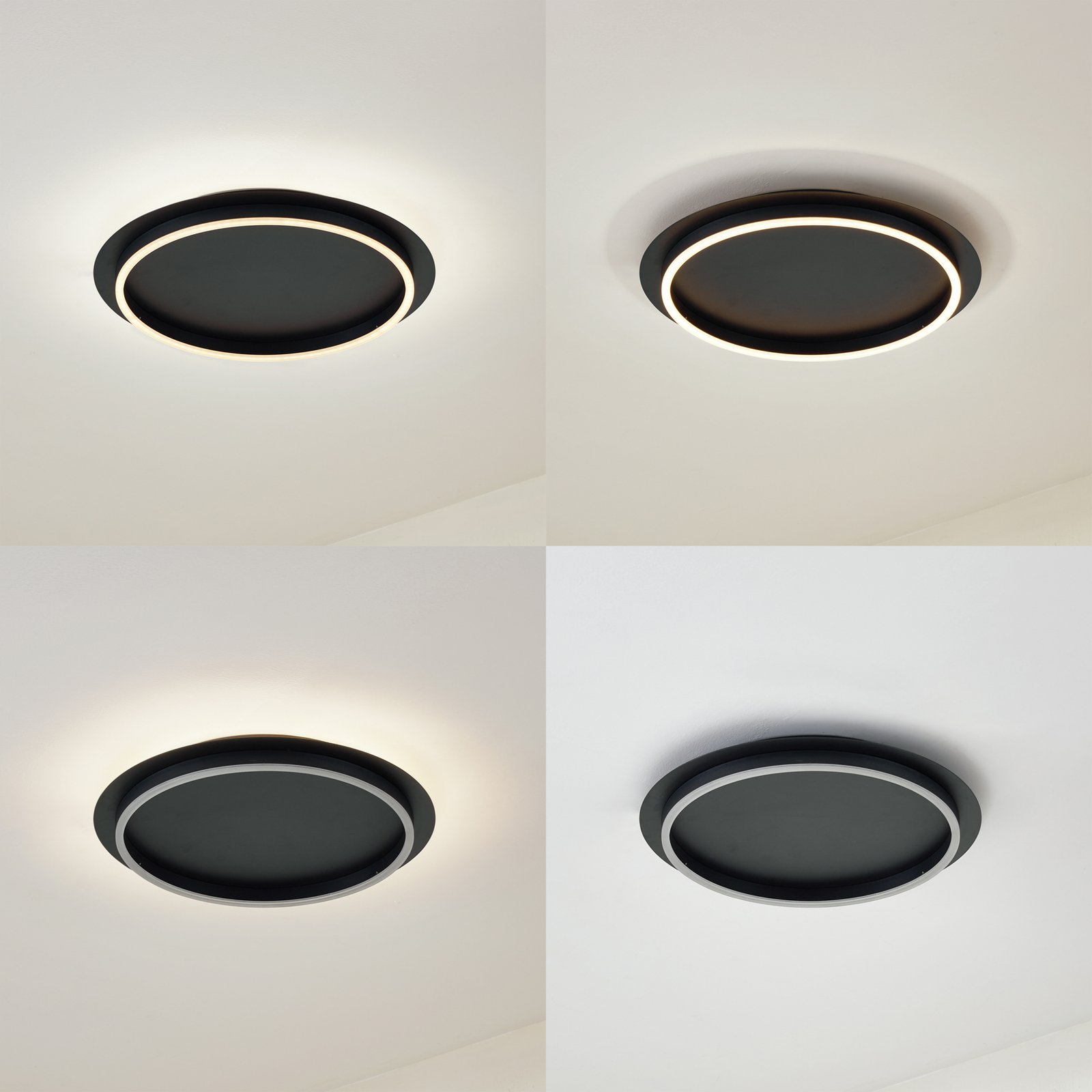 Lindby LED ceiling light Kunis, black, plastic, Ø 46 cm