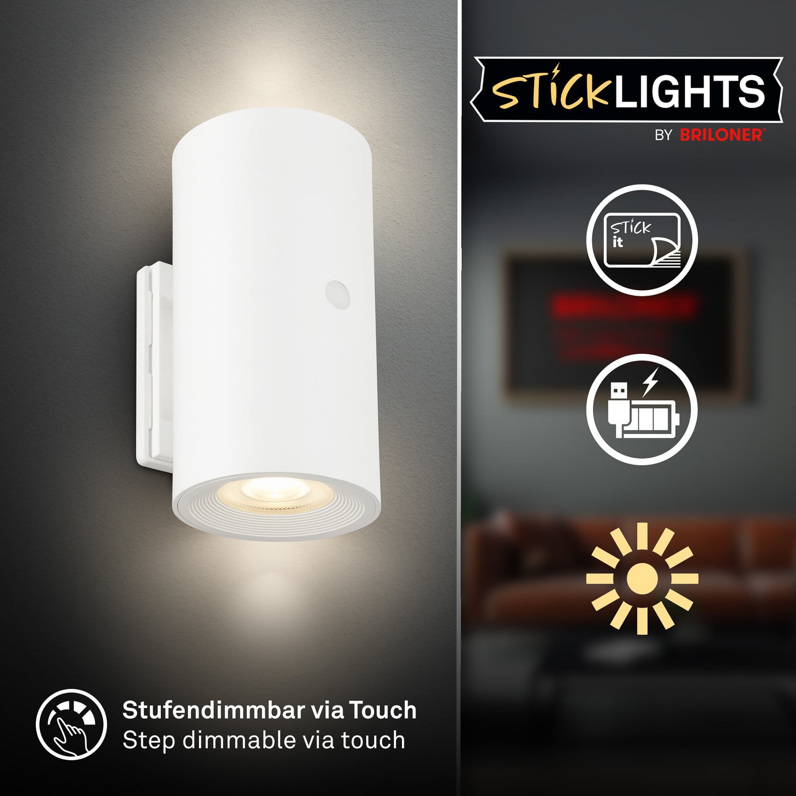 LED akumulátorové nástěnné světlo Isy, matná bílá, plast, 3 000 K