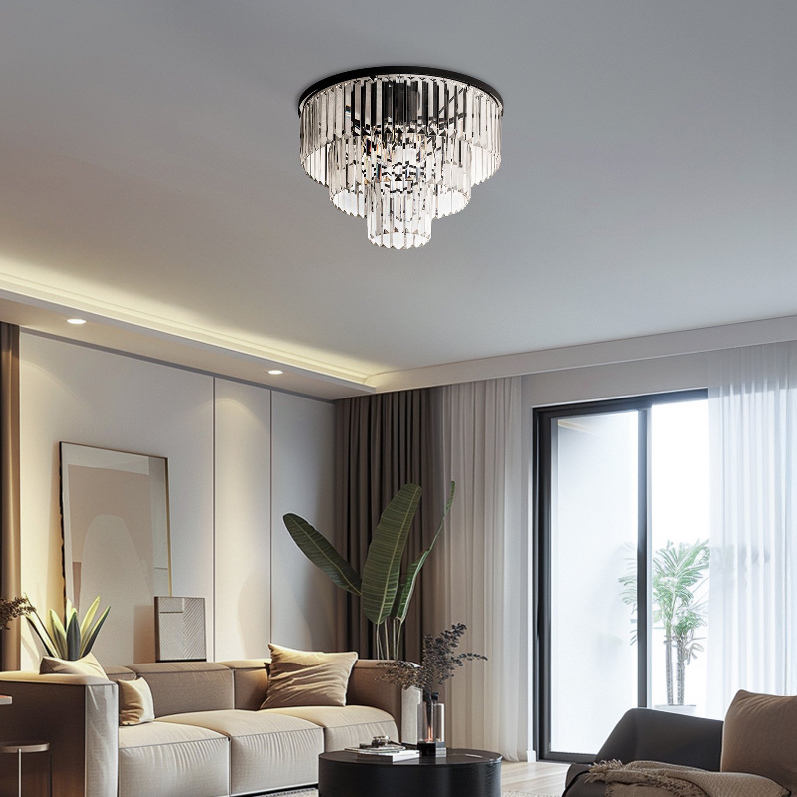 Plafoniera Cristal, trasparente/nero, Ø 56 cm