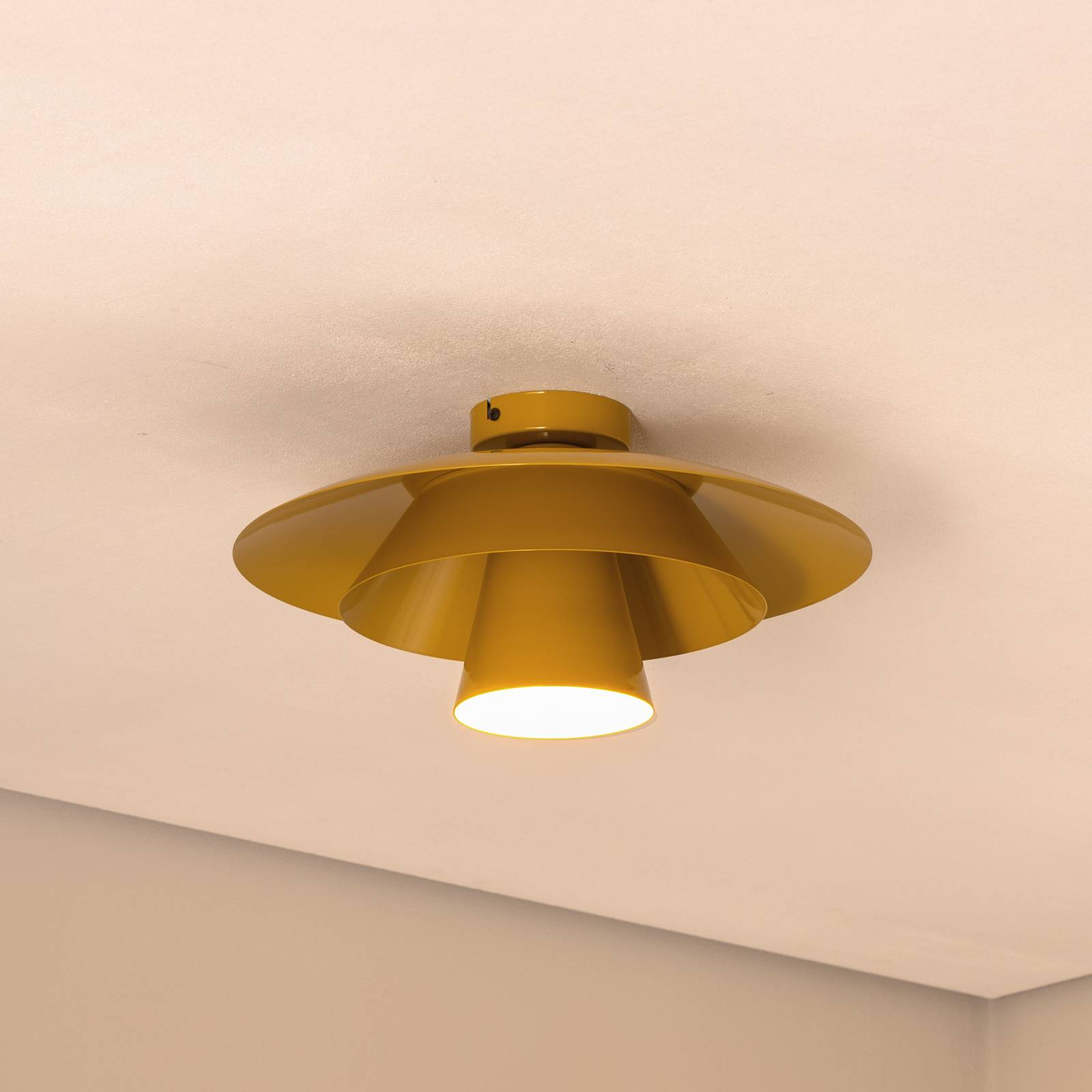 Lampa sufitowa Plato, musztardowa, metal, Ø 38 cm, E27