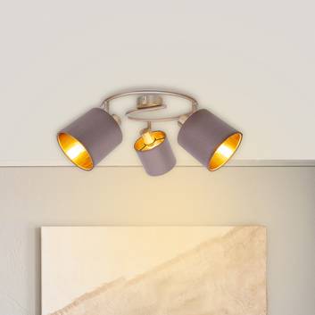 Rund taklampe Maron 3 lyskilder tekstil, brun/gull