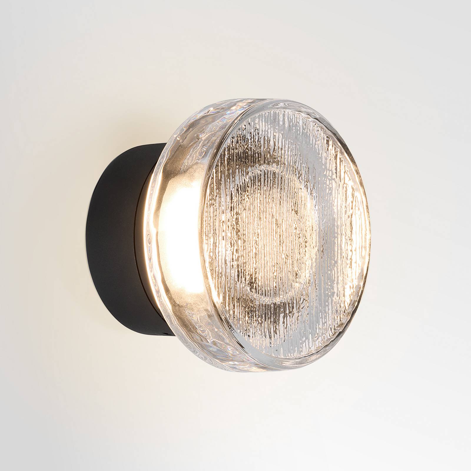 MARSET kinkiet zewnętrzny LED Roc, Ø 14 cm, czarna/przezroczysta