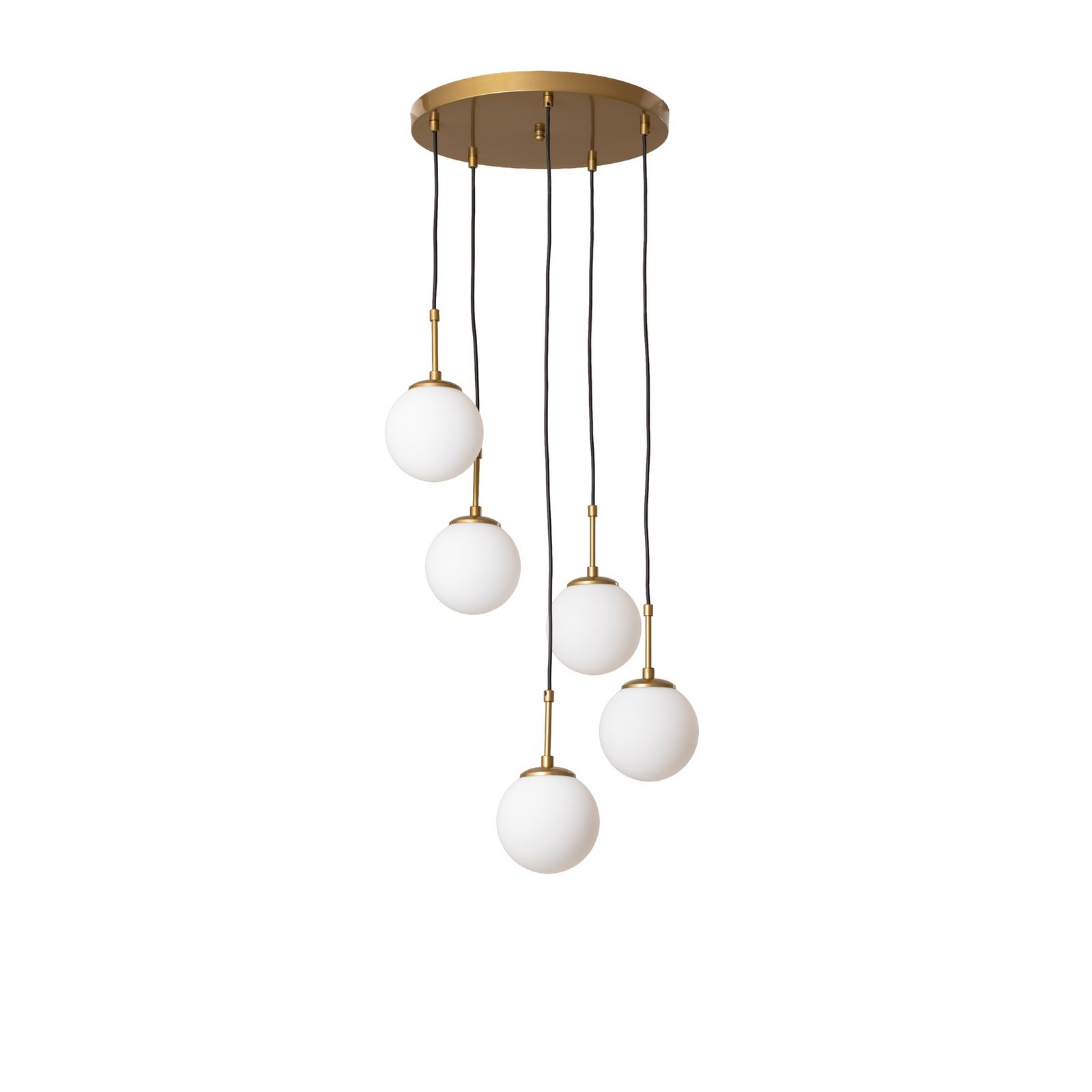 Suspension Orbital, blanc/doré, à 5 lampes, verre, métal, E14
