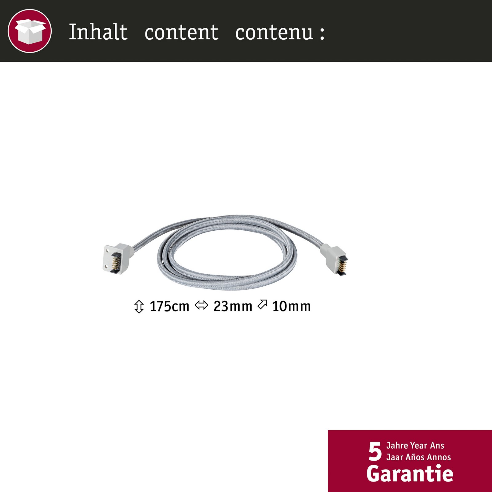 Paulmann strømkabel Linion, grå, lengde 175 cm, tekstil