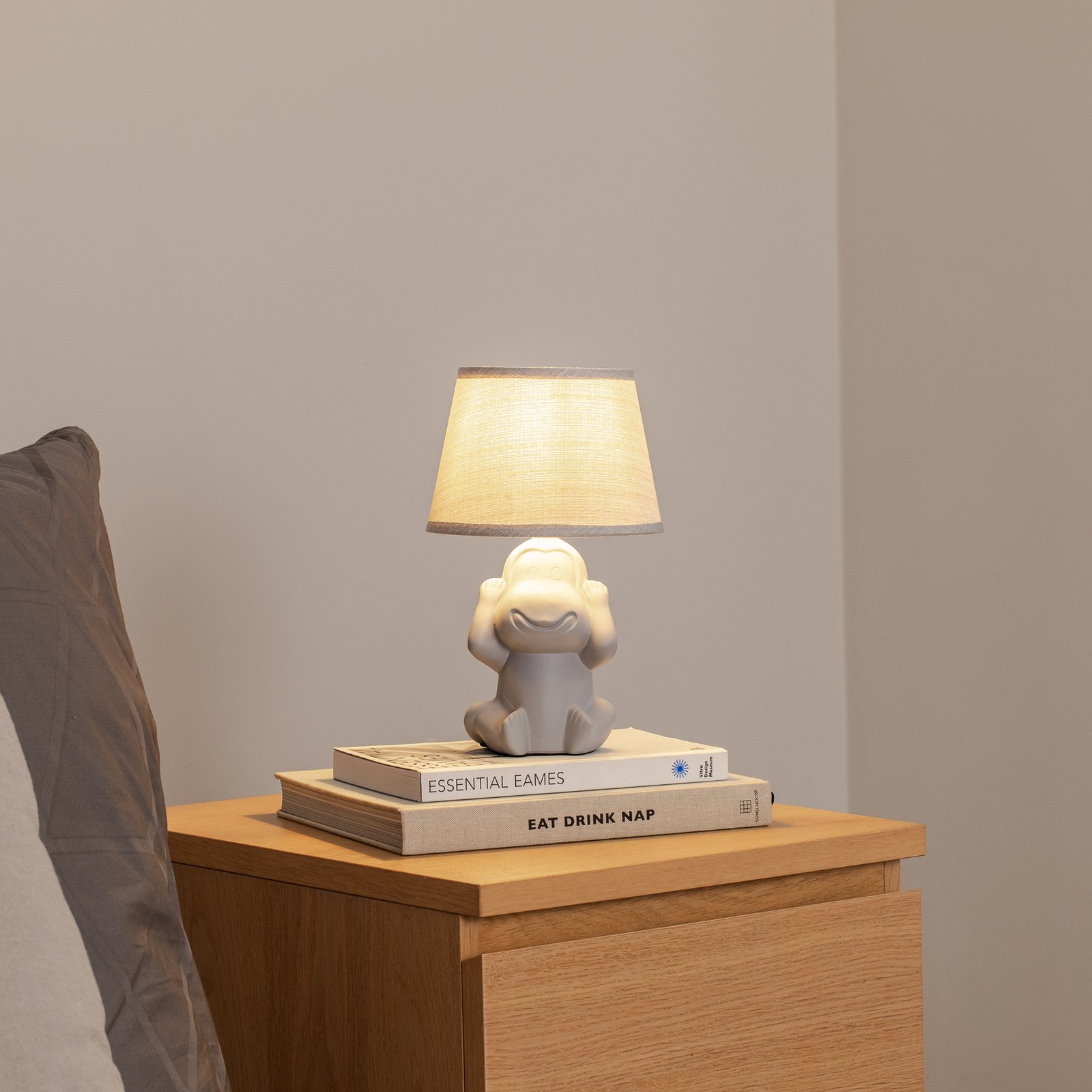 Monkey table lamp, grey, ceramic, 28 cm high, E14