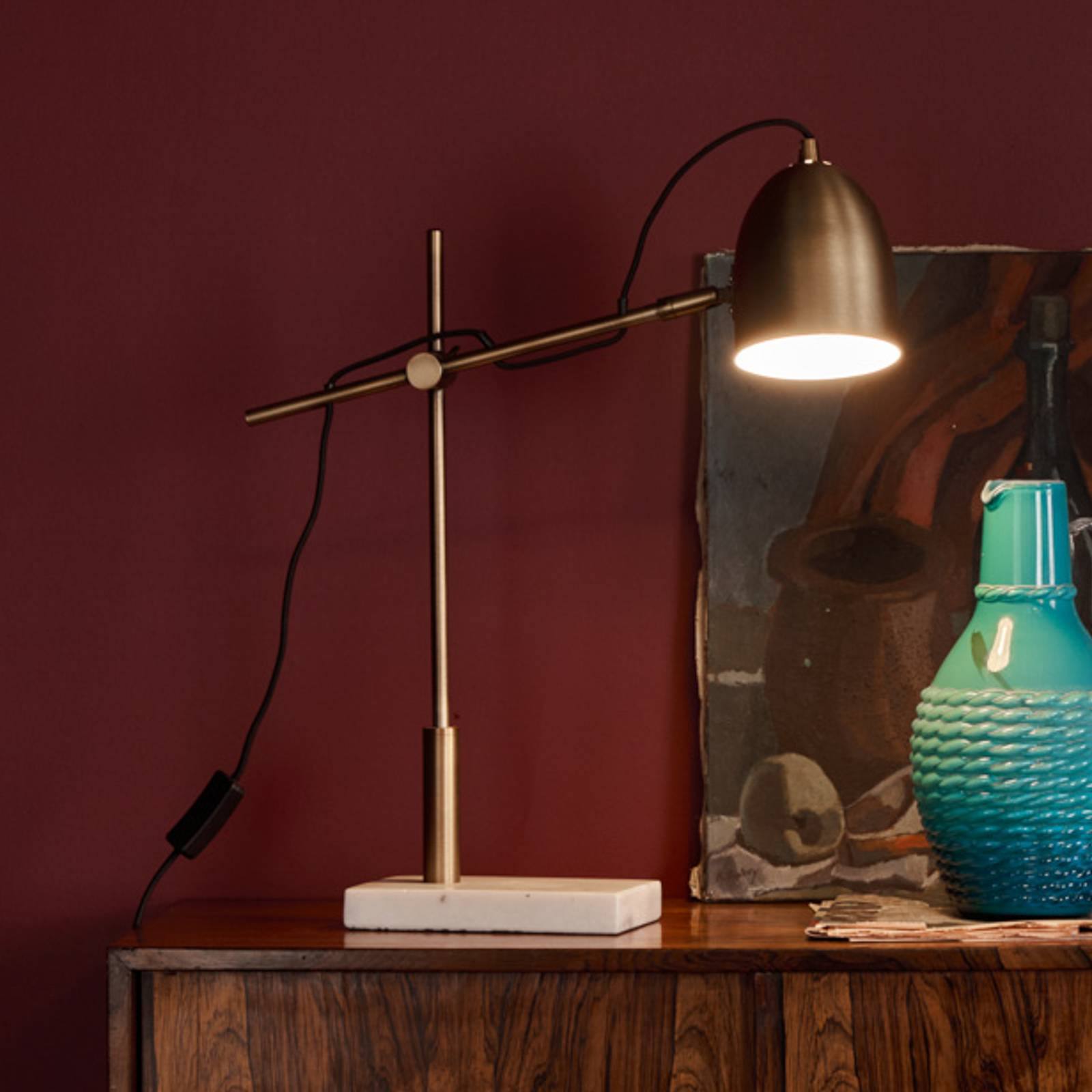 Mendal table lamp, antique bronze with marble base Lights.co.uk