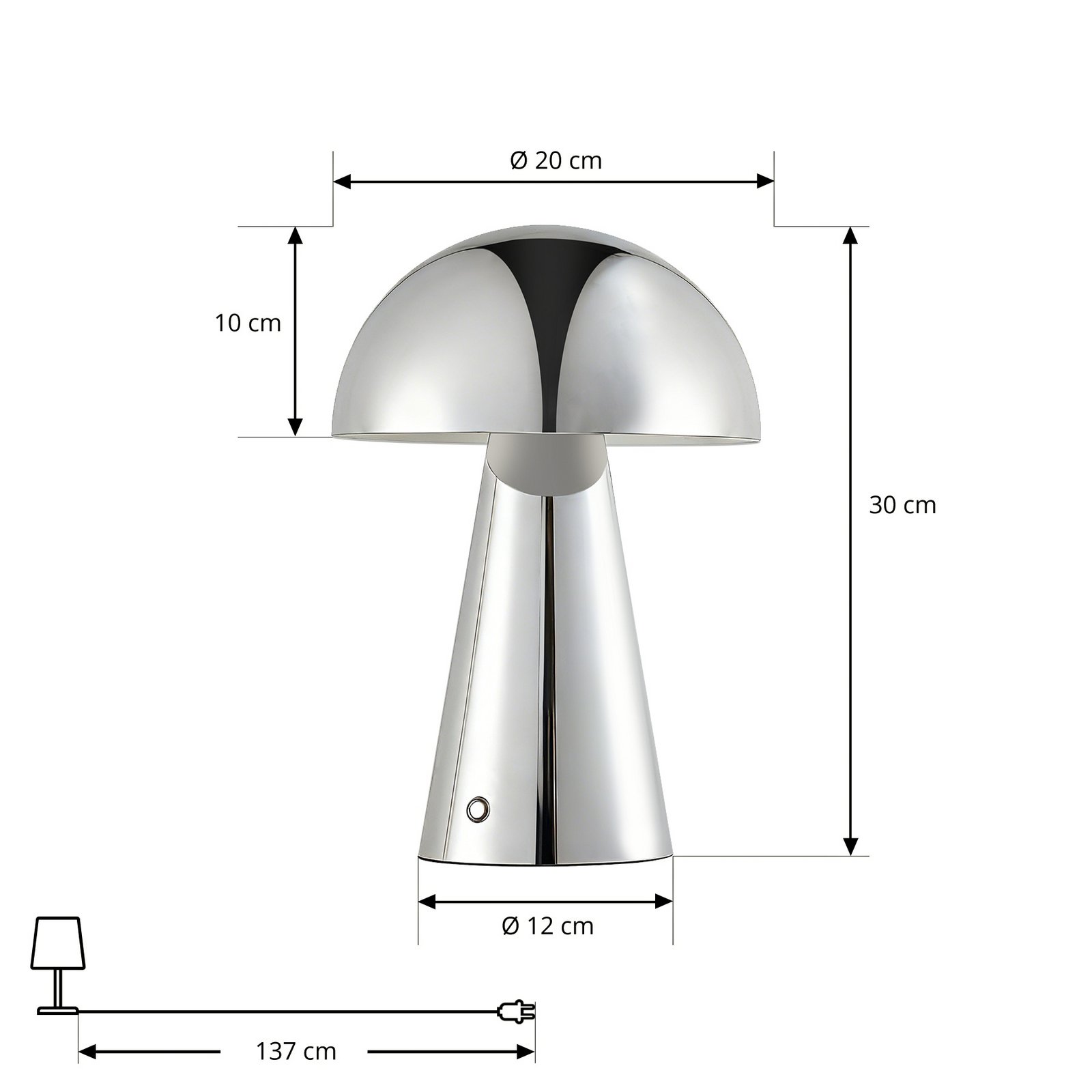 Lindby LED-Akkutischlampe Nevijo, chrom, Ø20cm, USB, Dimmer Lindby LED-Akkutischlampe Nevijo, chrom, Ø20cm, USB, Dimmer