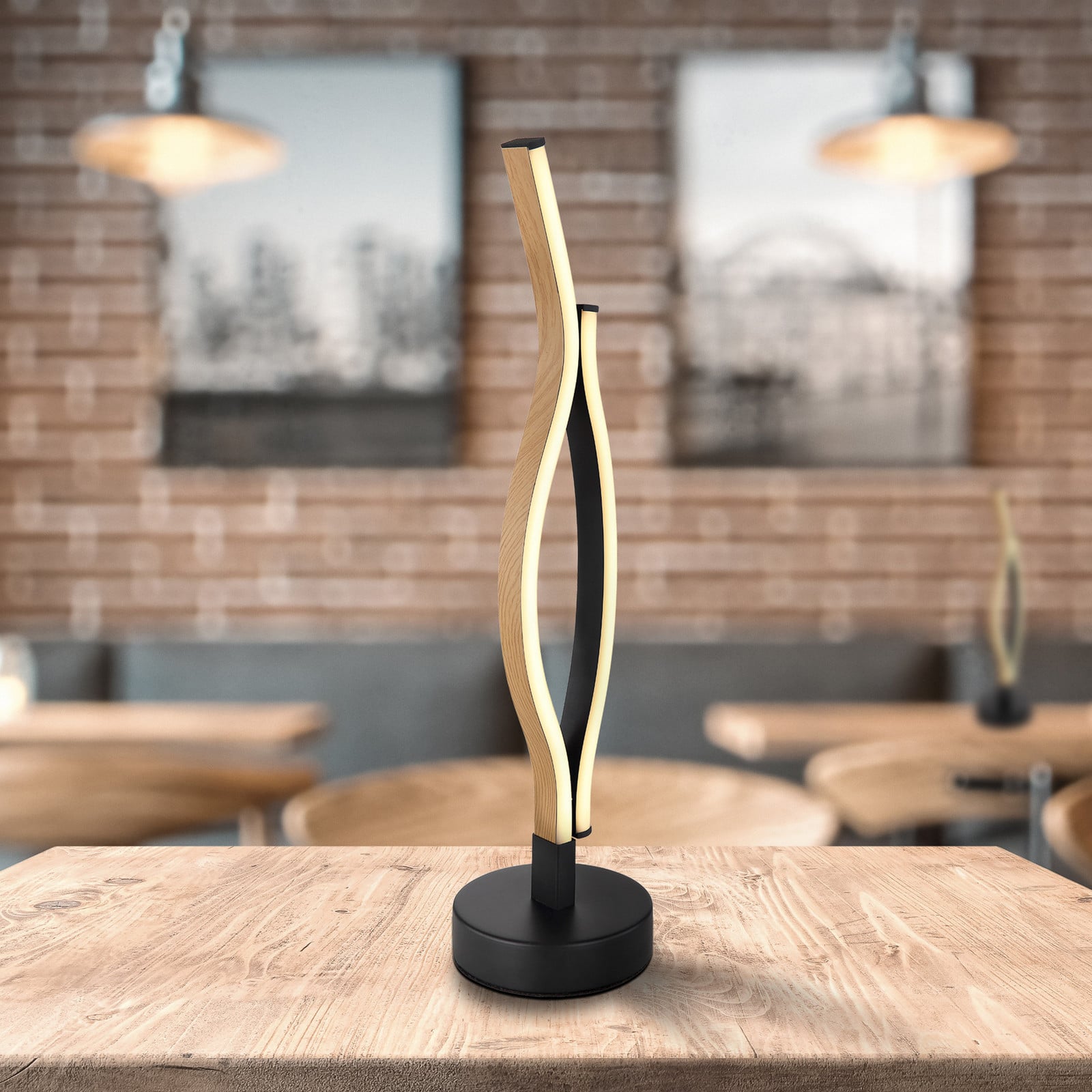 Globo Lampa de masă LED Geronimo înălțime 47 cm negru/aspect lemn - Camera de zi / sufragerie - Modern - negru lemn închis - Aluminiu