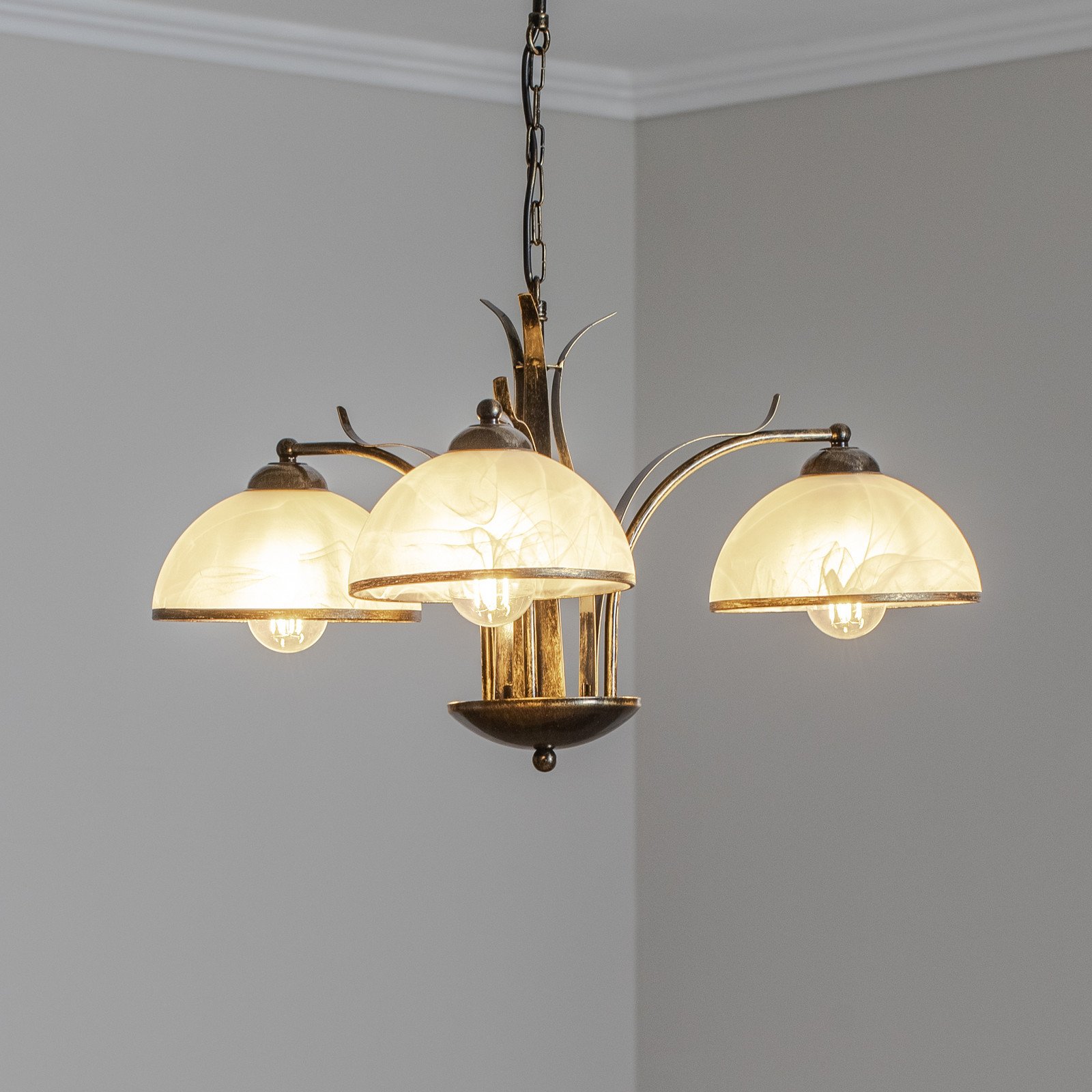 Luminex Candelabru Korfu 3 becuri auriu antic Ø 68 cm - Camera de zi / sufragerie - Antichitate - auriu antic culoarea alabastrului - Metal