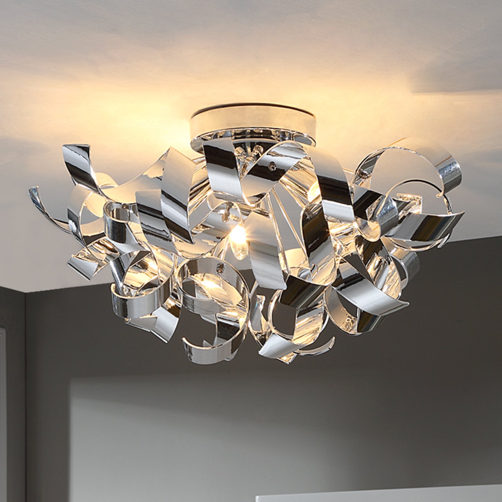 Dekorativní chromová stropní lampa Elviro