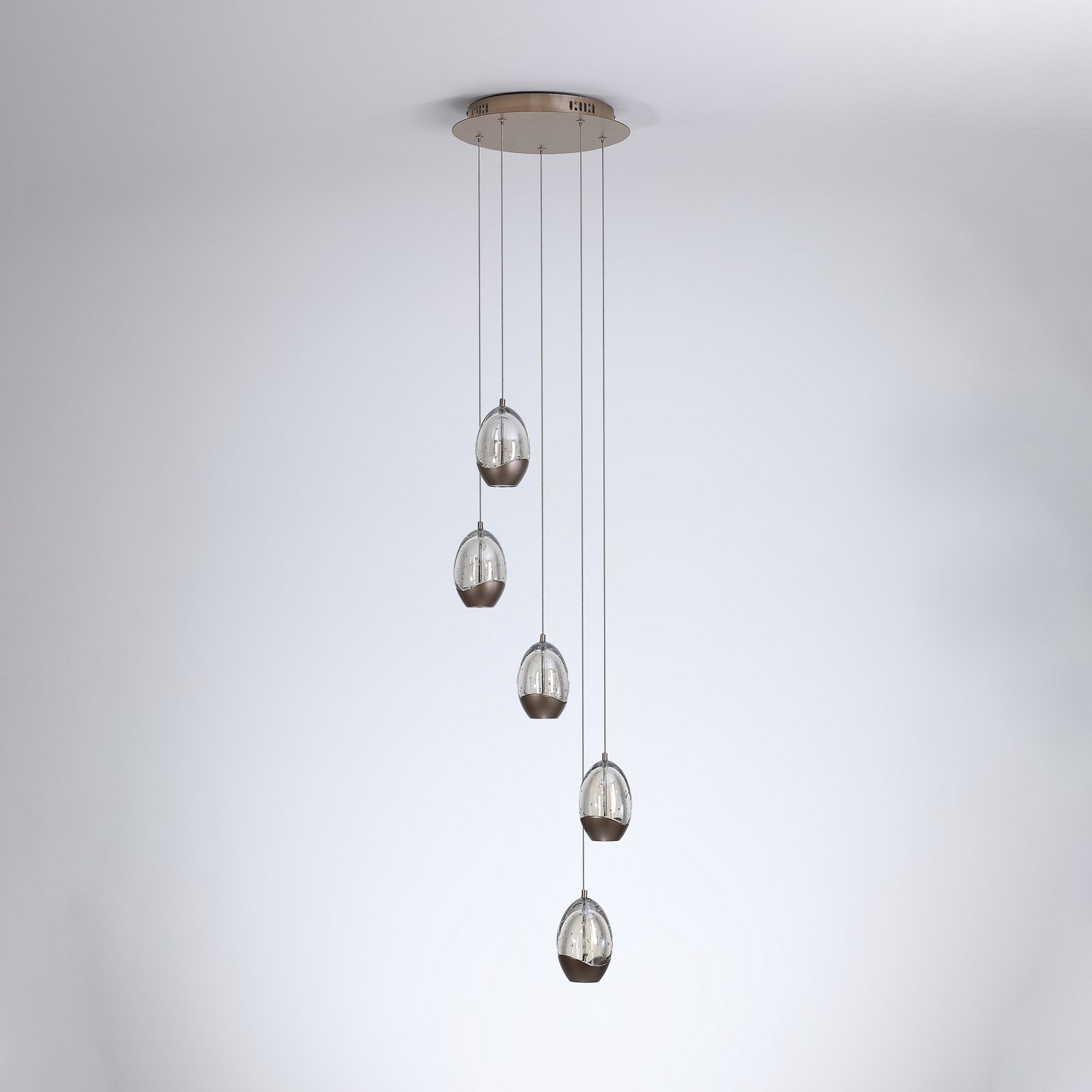LED-hængelampe Seeds, Ø 30 cm, cremefarvet, glas, 5 lyskilder