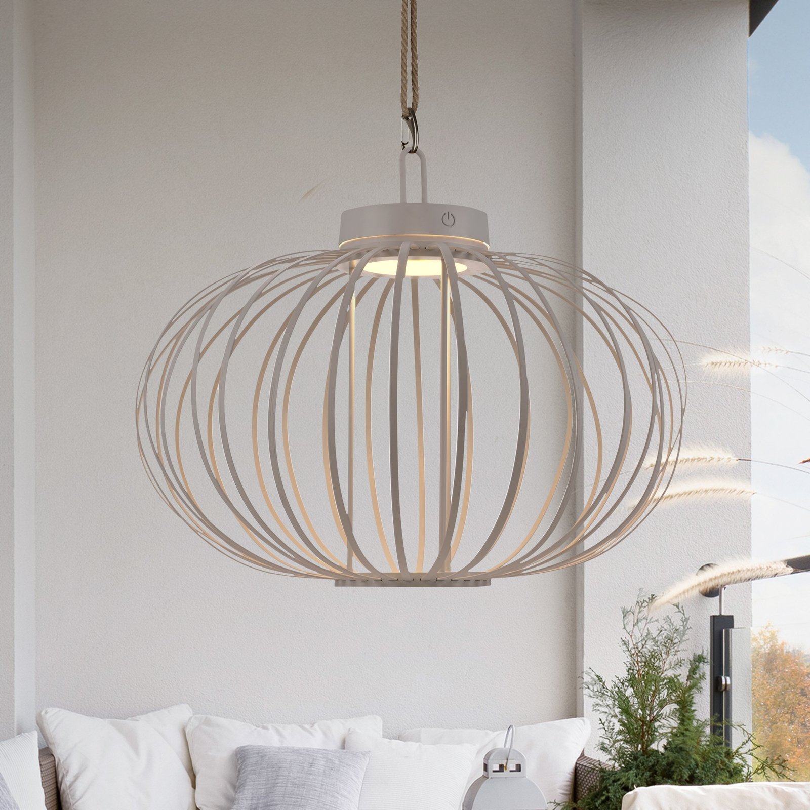 JUST LIGHT. Lampe de table LED rechargeable Akuba gris-beige 37cm bambou