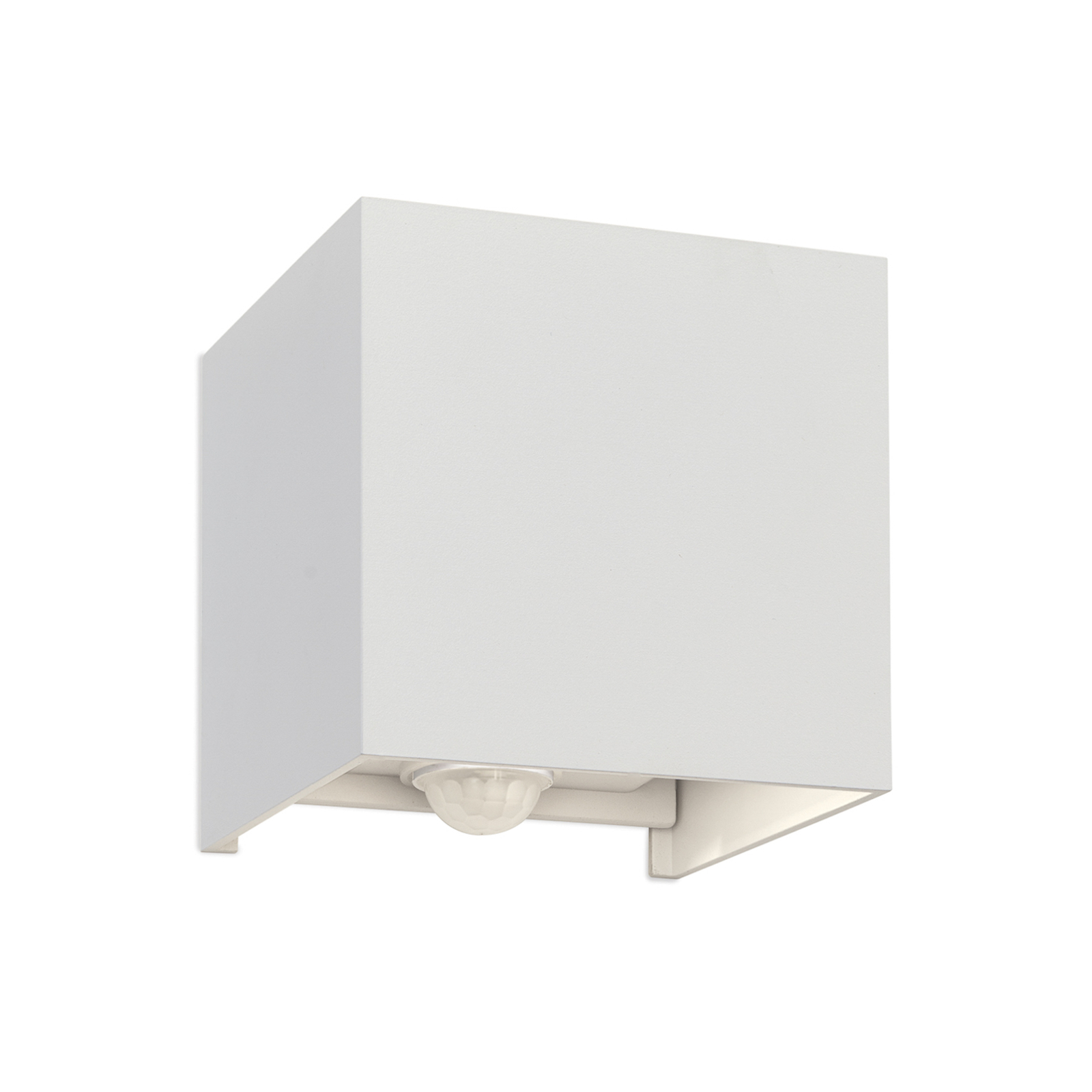 Candeeiro de parede exterior LED Cube-S, branco, metal, sensor de movimento