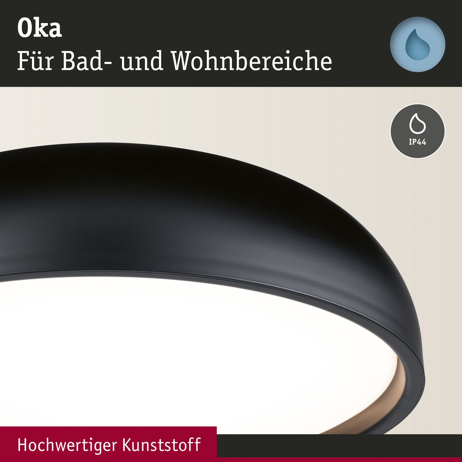 Oka LED Plafonnier IP44 Blanc/Noir - Paulmann