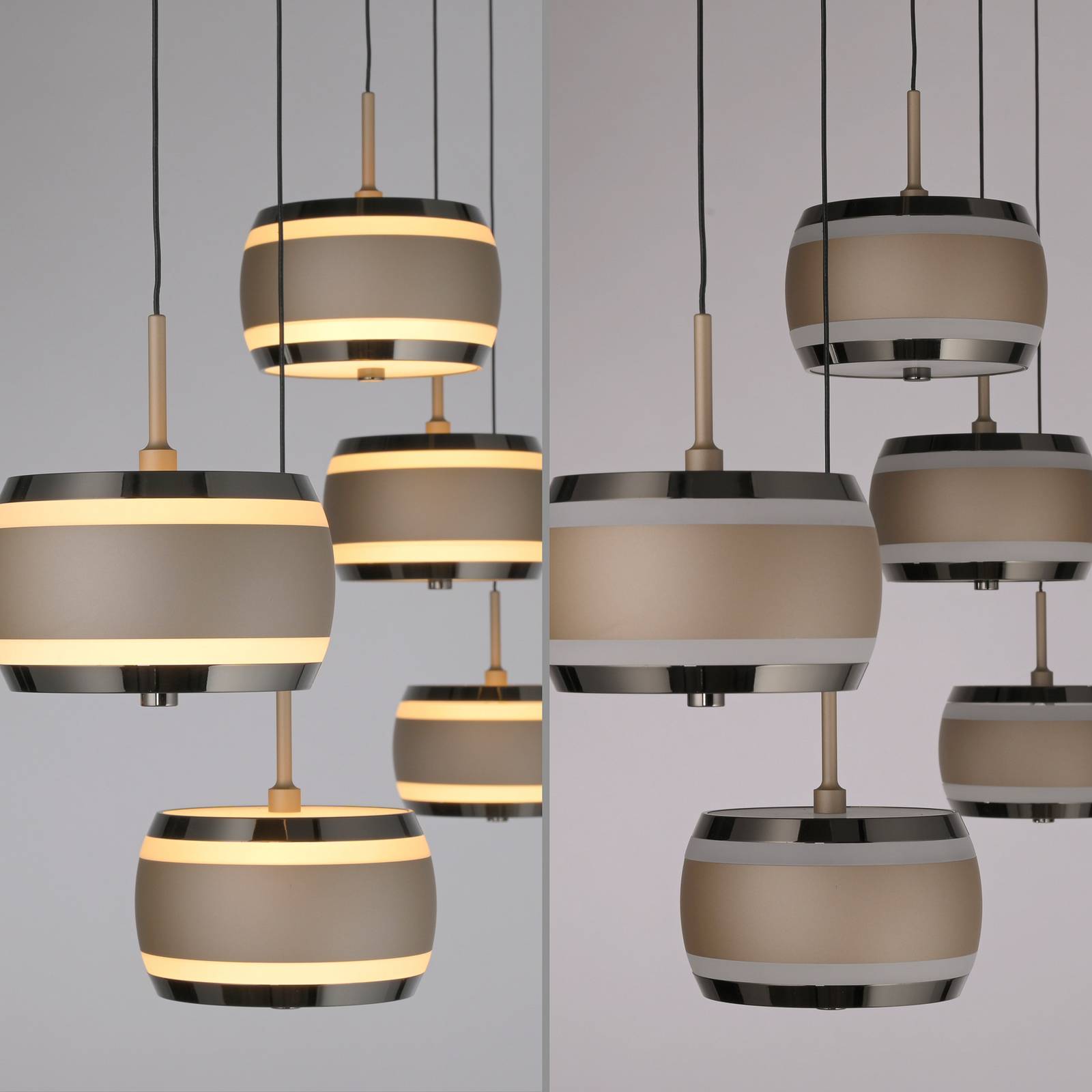 Żyrandol LED PURE Falling Rings, brązowa, długość 101 cm, 5-punktowa.