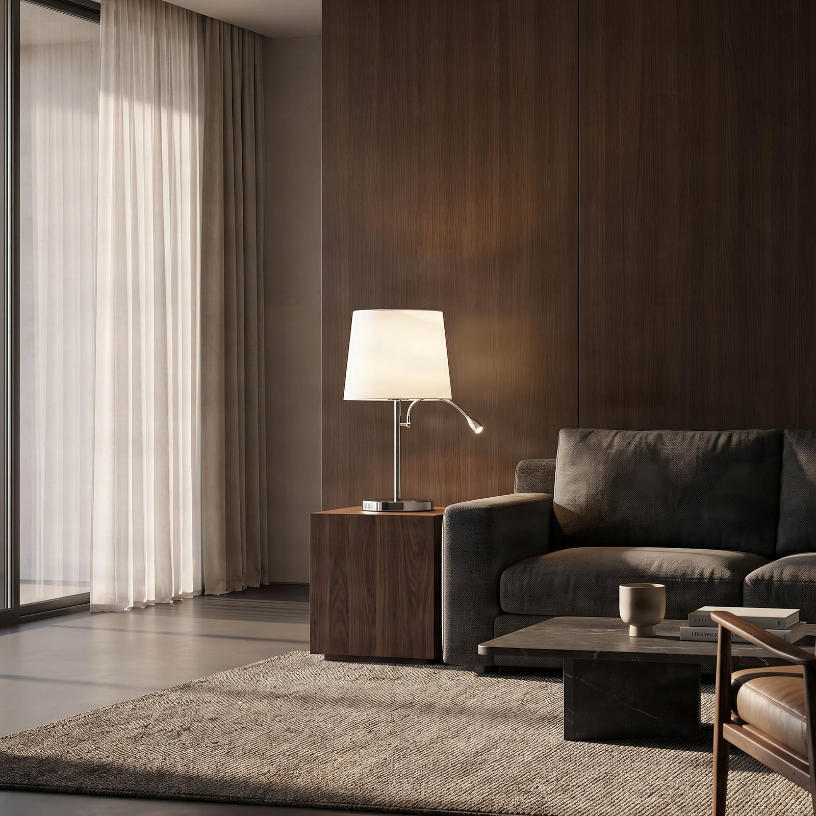 Lindby lámpara de mesa Benjiro, blanco, textil, lámpara de lectura, 52cm