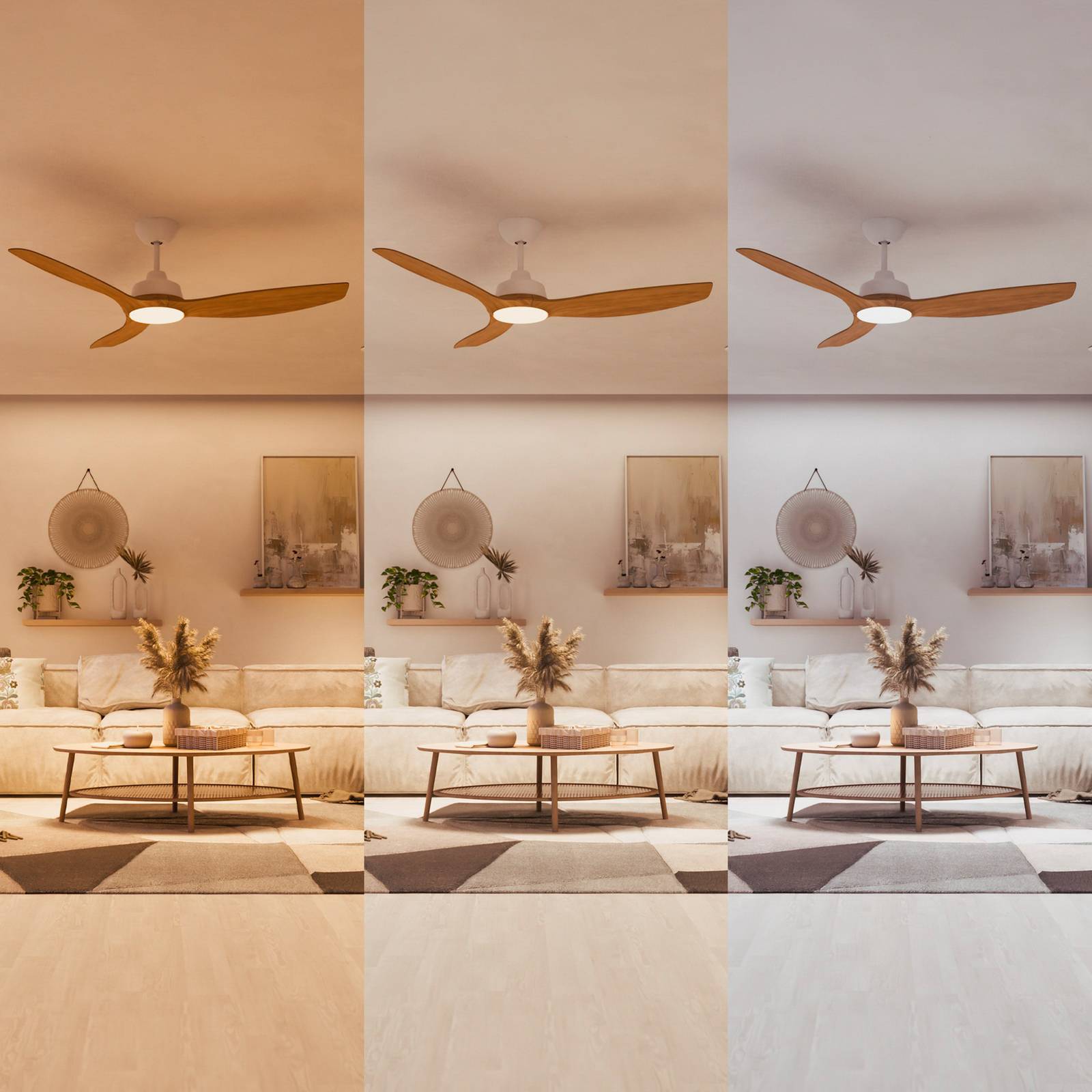 Wentylator LED Philips Olas, Ø 132 cm, brązowy/biały, cichy