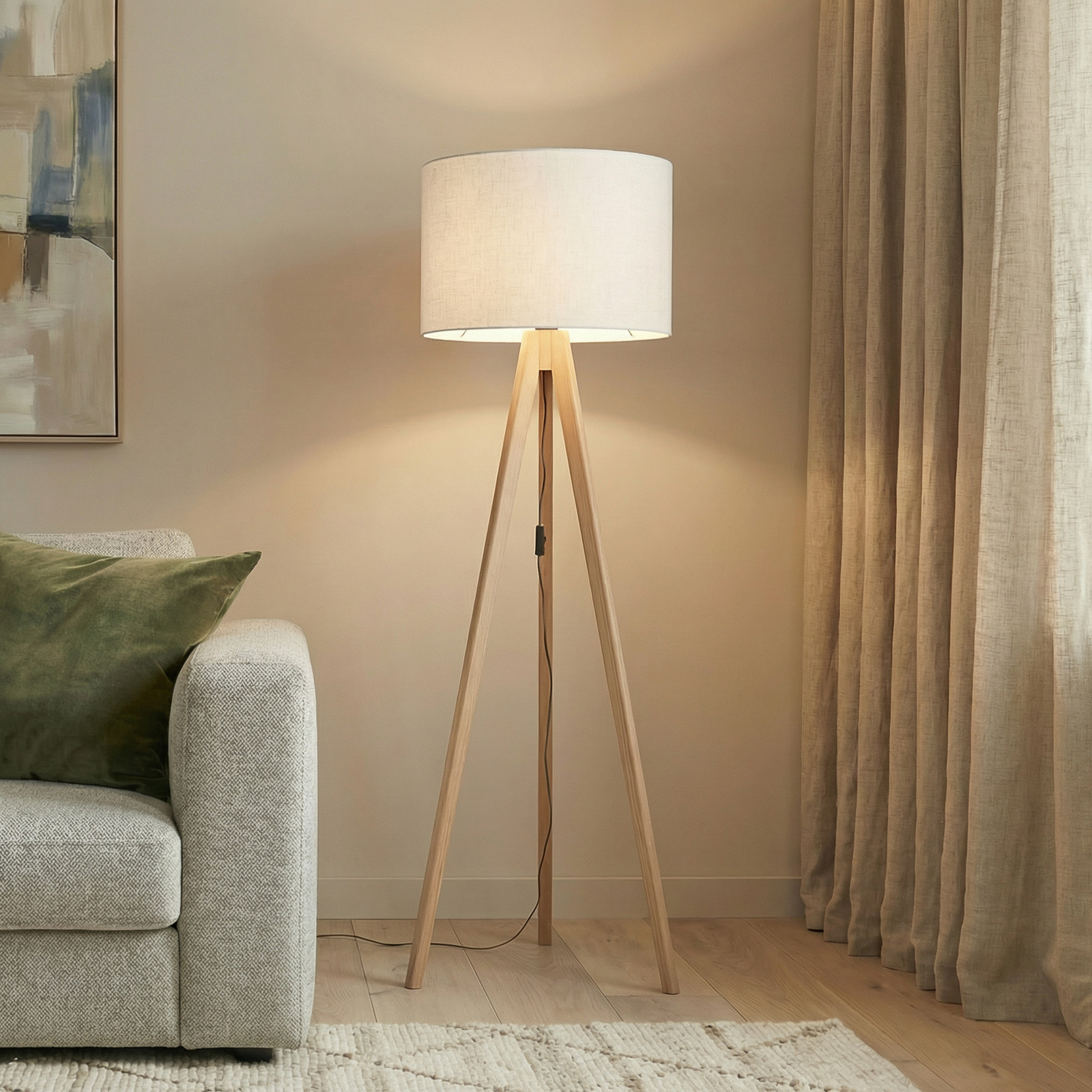 TK Lighting Lampadar Grand crem/pin înălțime 145 cm E27 - Camera de zi / sufragerie - Modern - cremă pin - Lemn