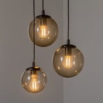 Smoky pendant light, glass lampshades, 3-bulb