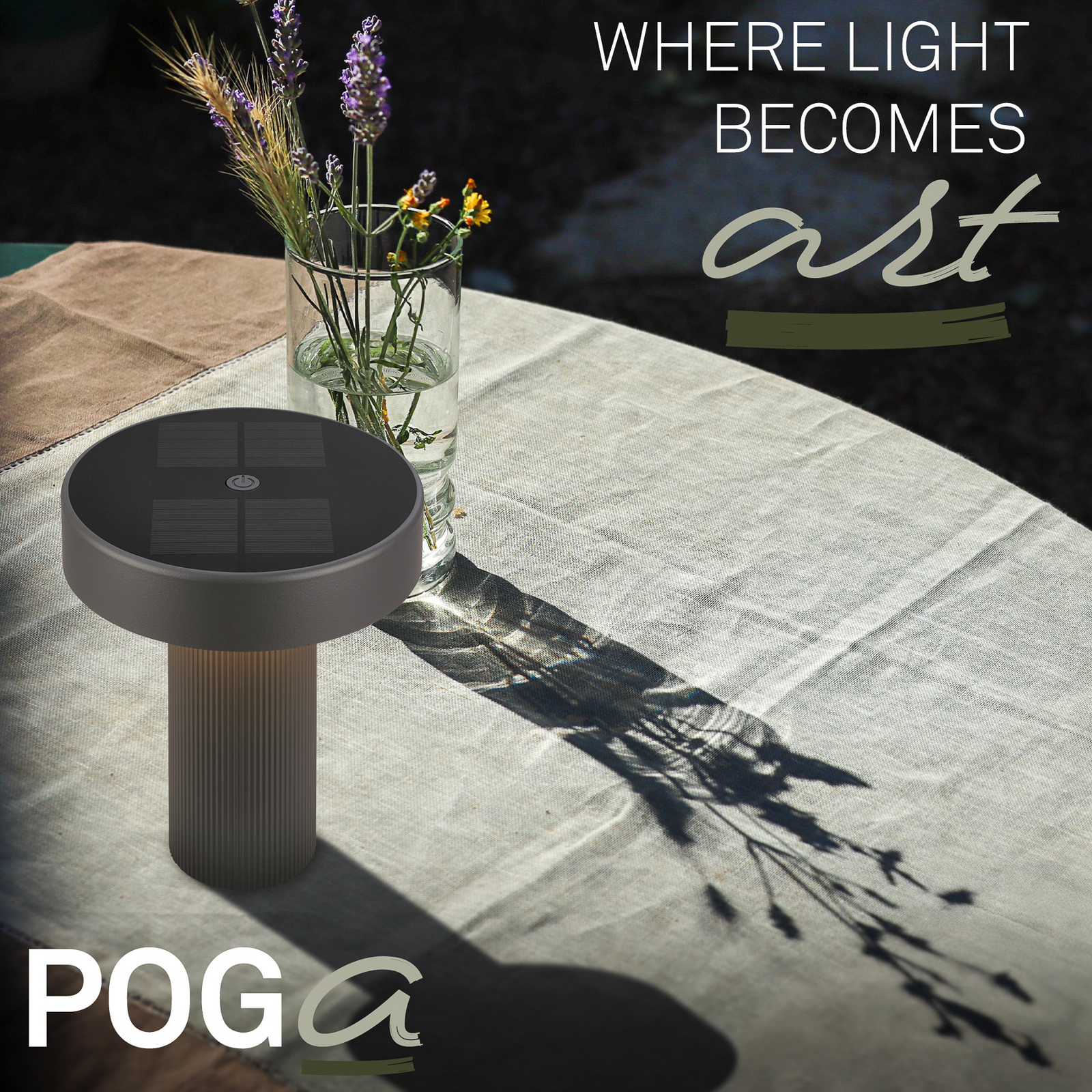 LED-batteridriven solcellsbordslampa Poga, antracit, plast, IP44