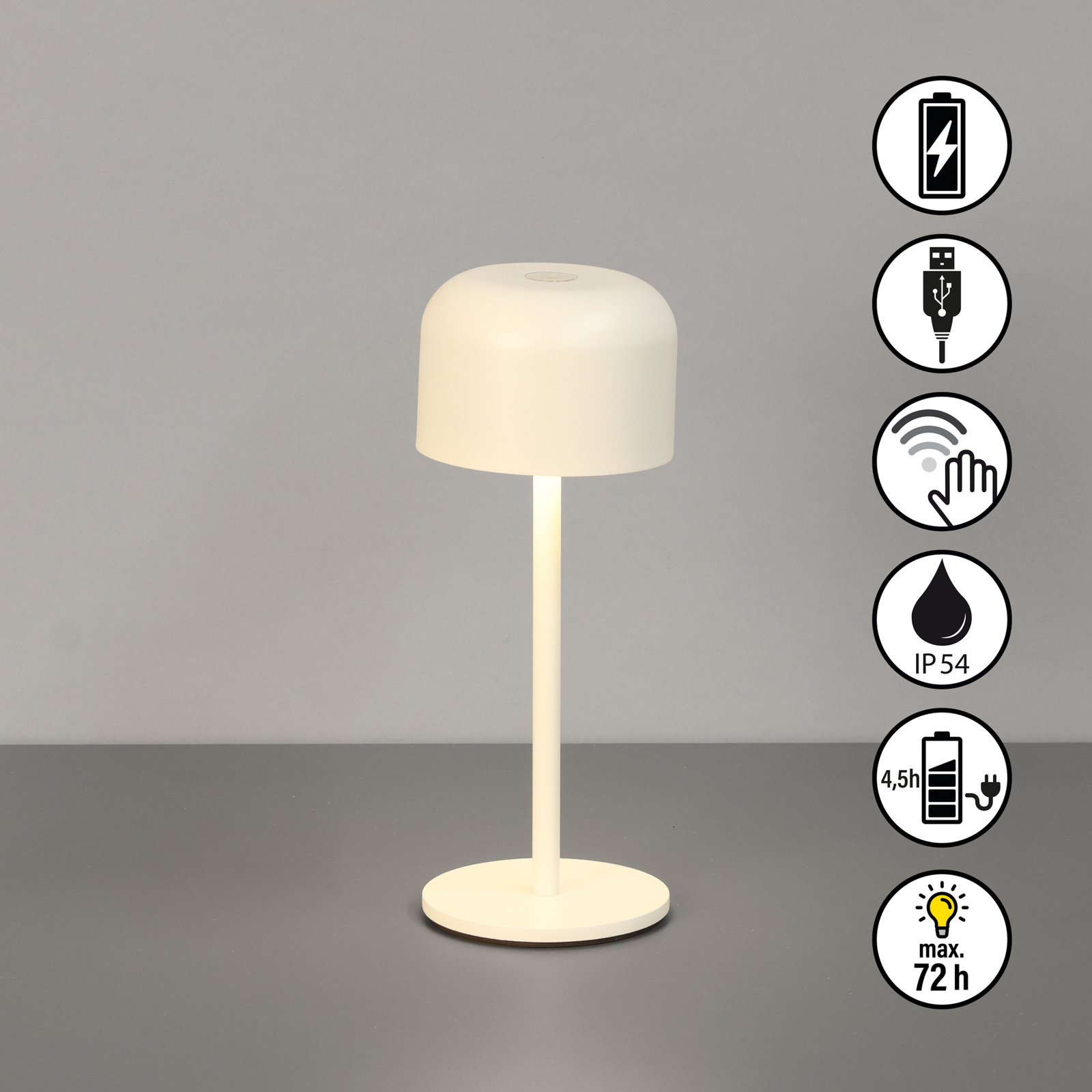 LED-Akku-Tischlampe Finley sandbeige Höhe 22 cm Metall, IP54