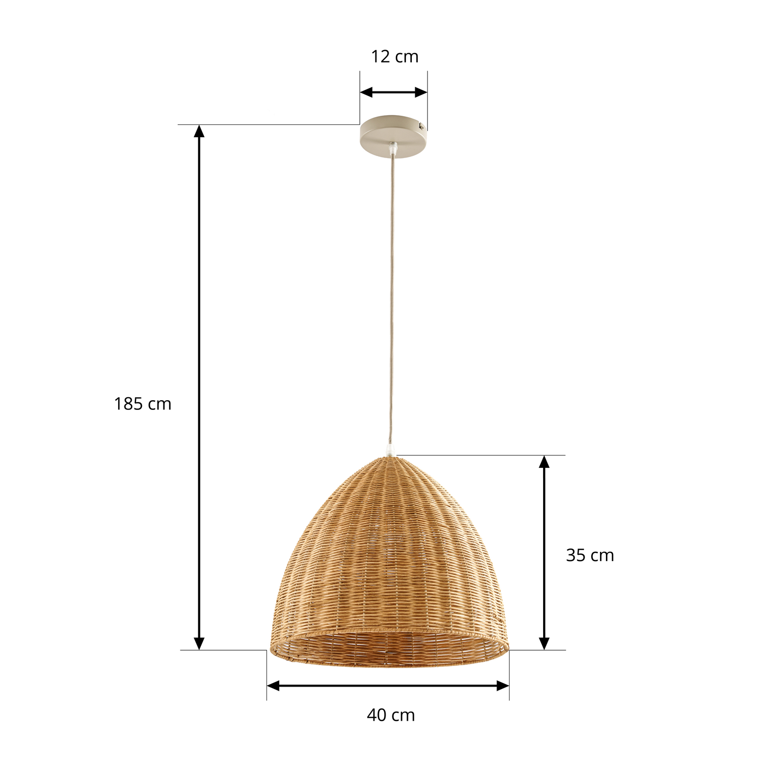 Suspension Lindby Laverne, Ø 40 cm, rotin, E27 Suspension Lindby Laverne, Ø 40 cm, rotin, E27