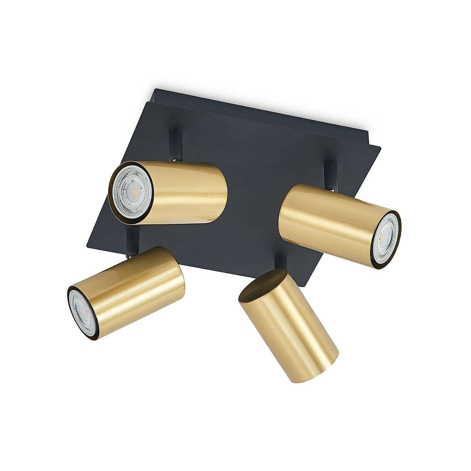 Lindby Raisan downlight, four-bulb, for Living / Dining Room, iron, GU10, 8 W, L: 24 cm, W: 24 cm, H: 12.5 cm