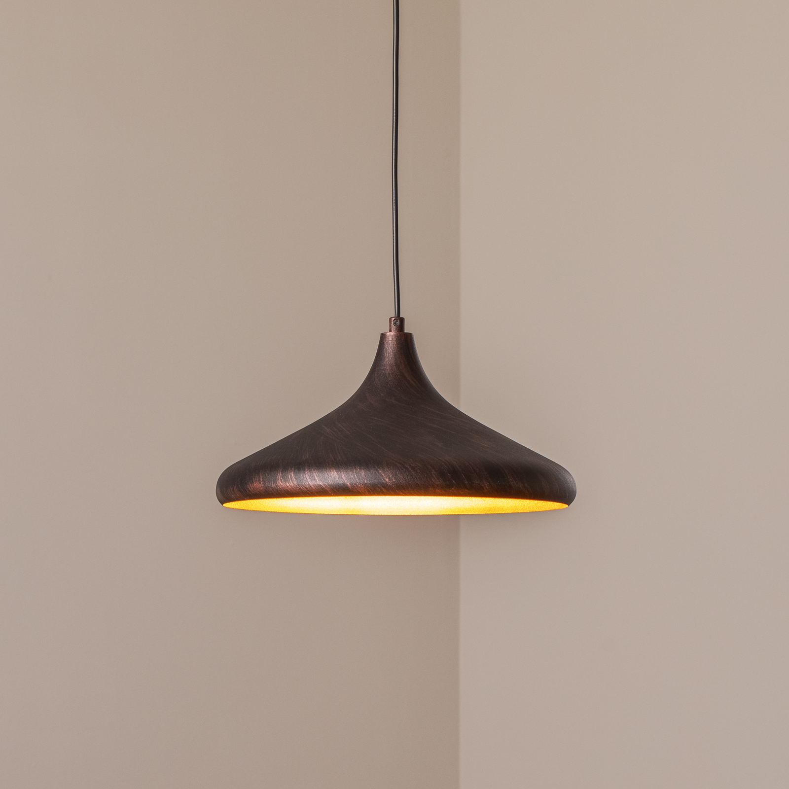 Candeeiro suspenso Barek, preto/dourado, Ø 34 cm, metal, E27