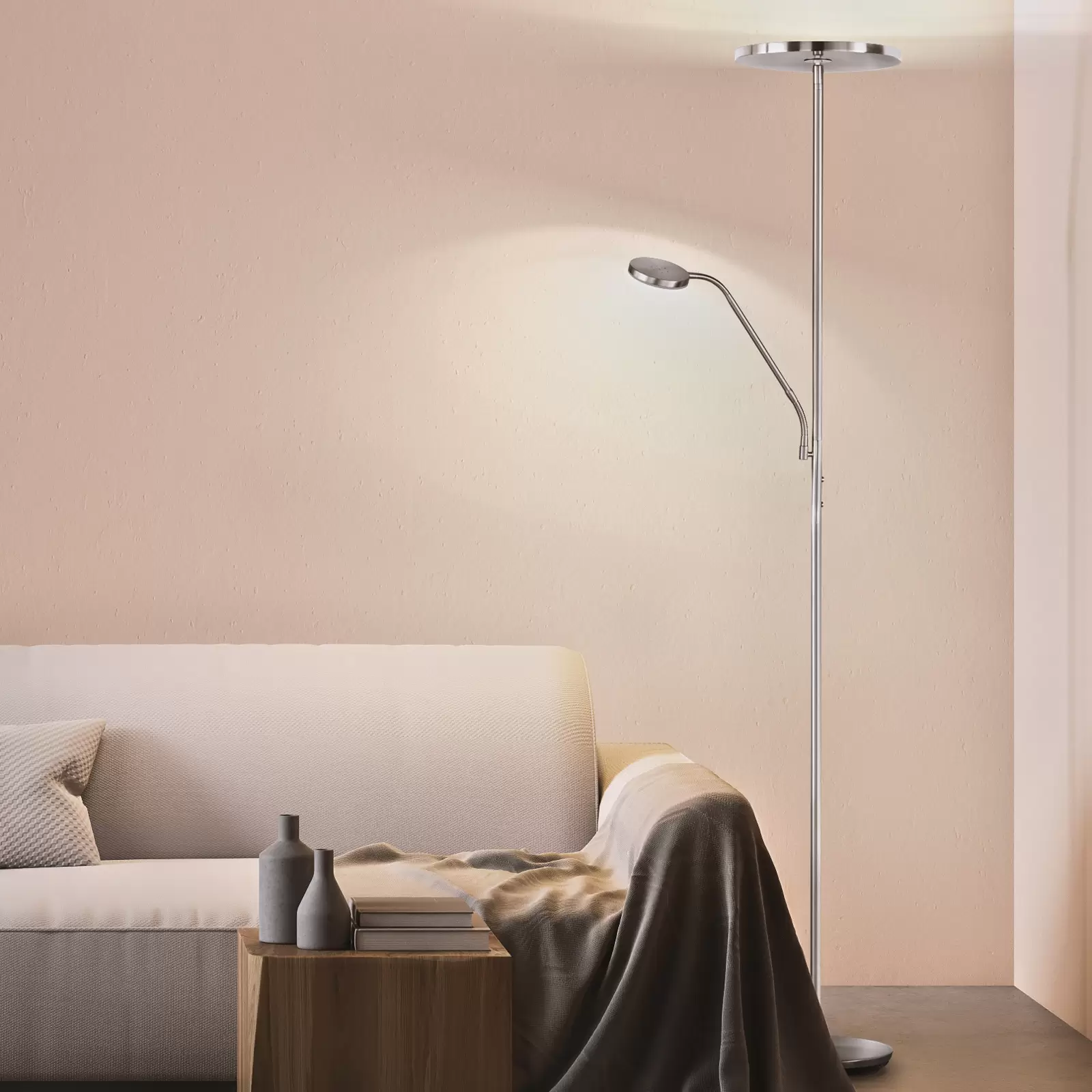 Piantana LED Fabi con luce lettura, nero satinato