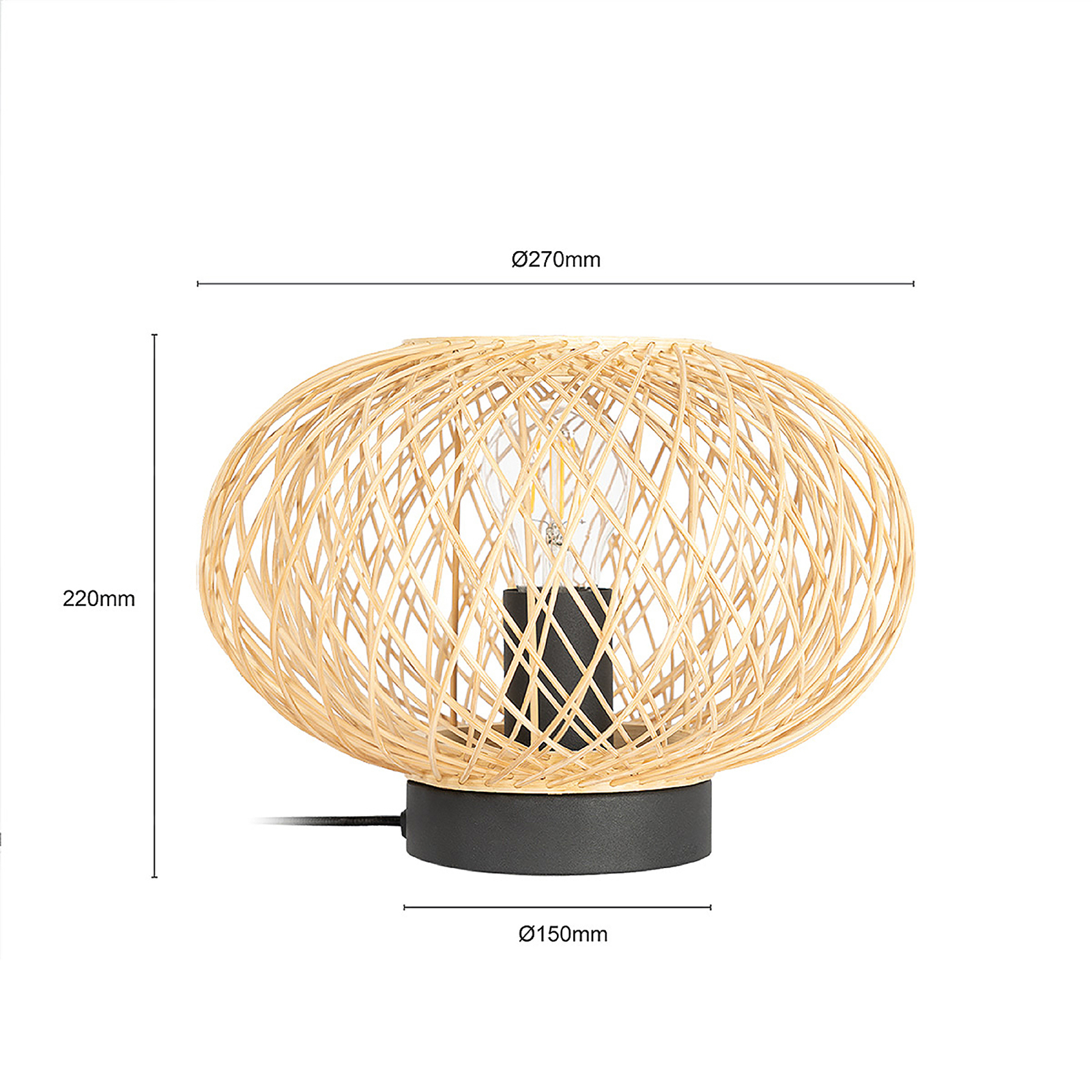 Lindby Solvira stolová lampa, oplet bambus okrúhla