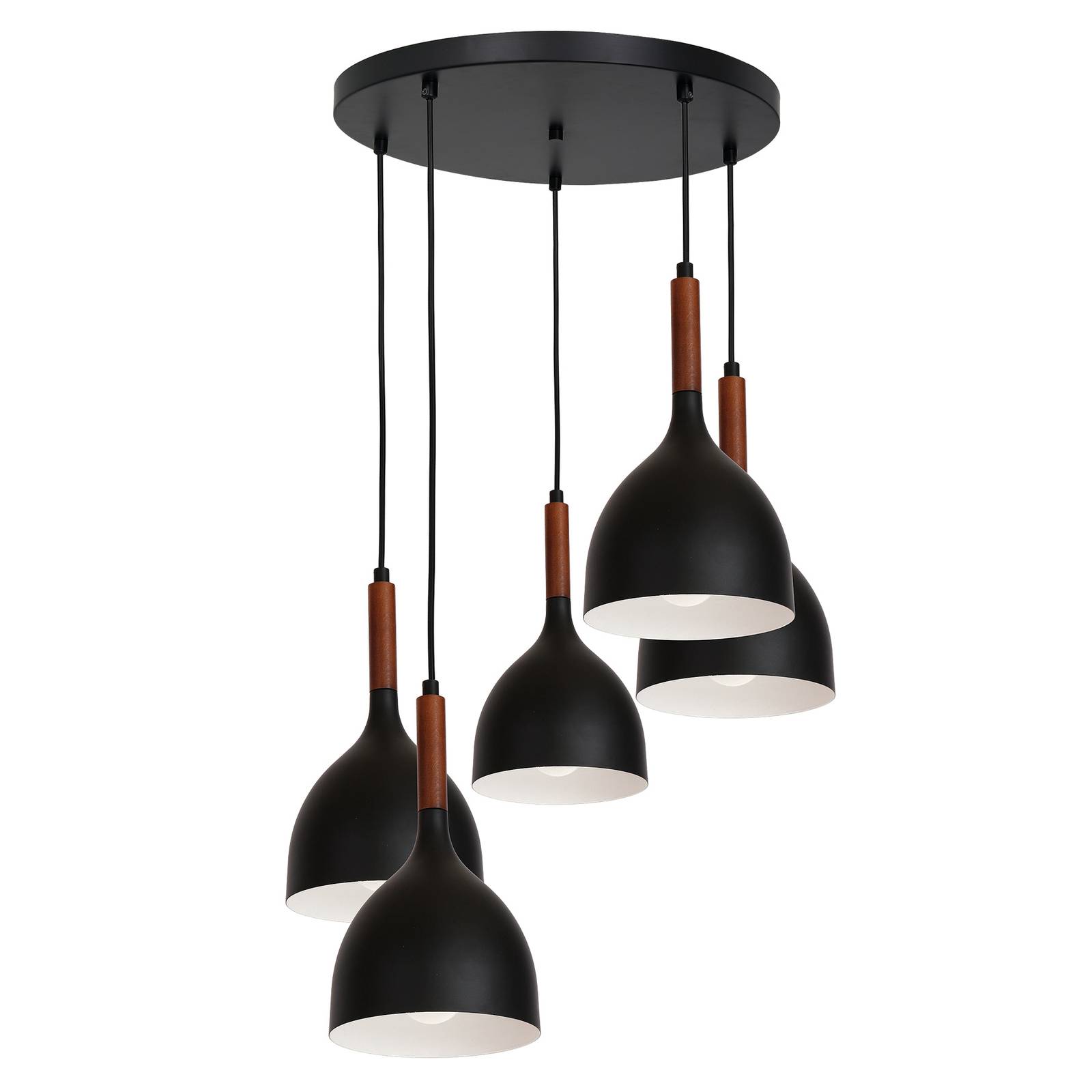 Suspension Noak 5 lampes ronde noir/bois naturel