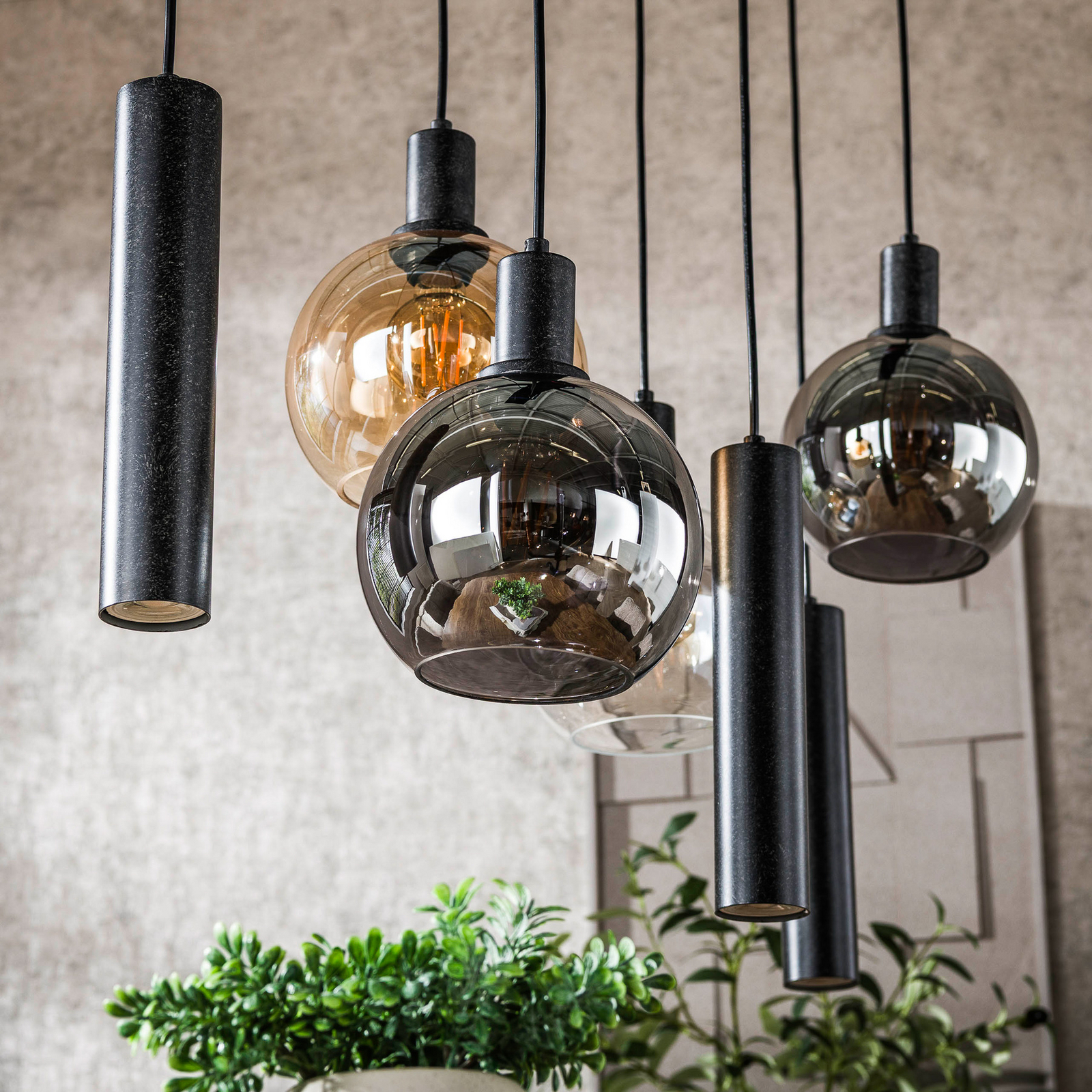 Pendelleuchte Sfera Tricolore, mehrfarbig, 7-flg., E27/GU10