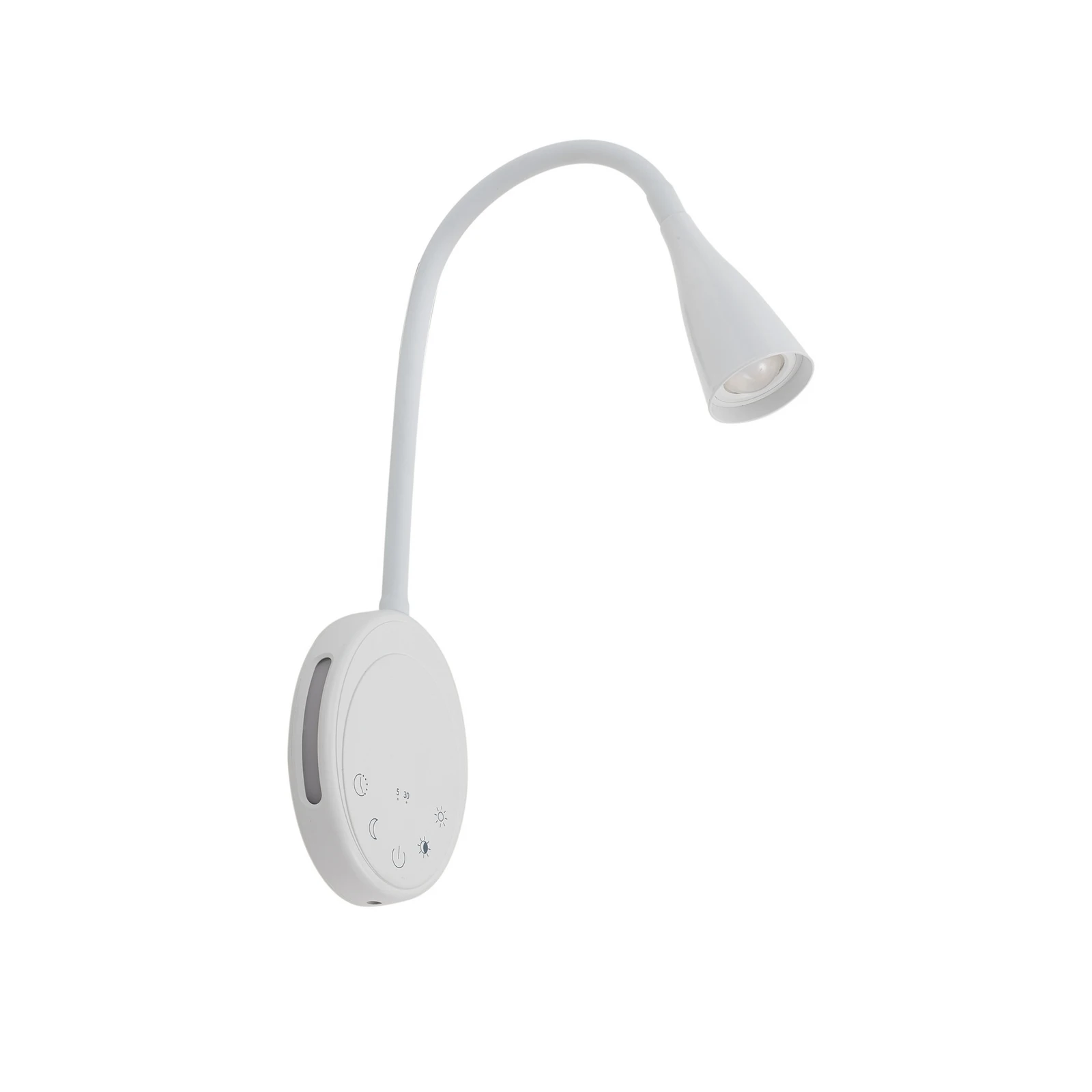 Lámpara de lectura LED Lindby Zayna, blanca, CCT, USB, atenuable, temporizador