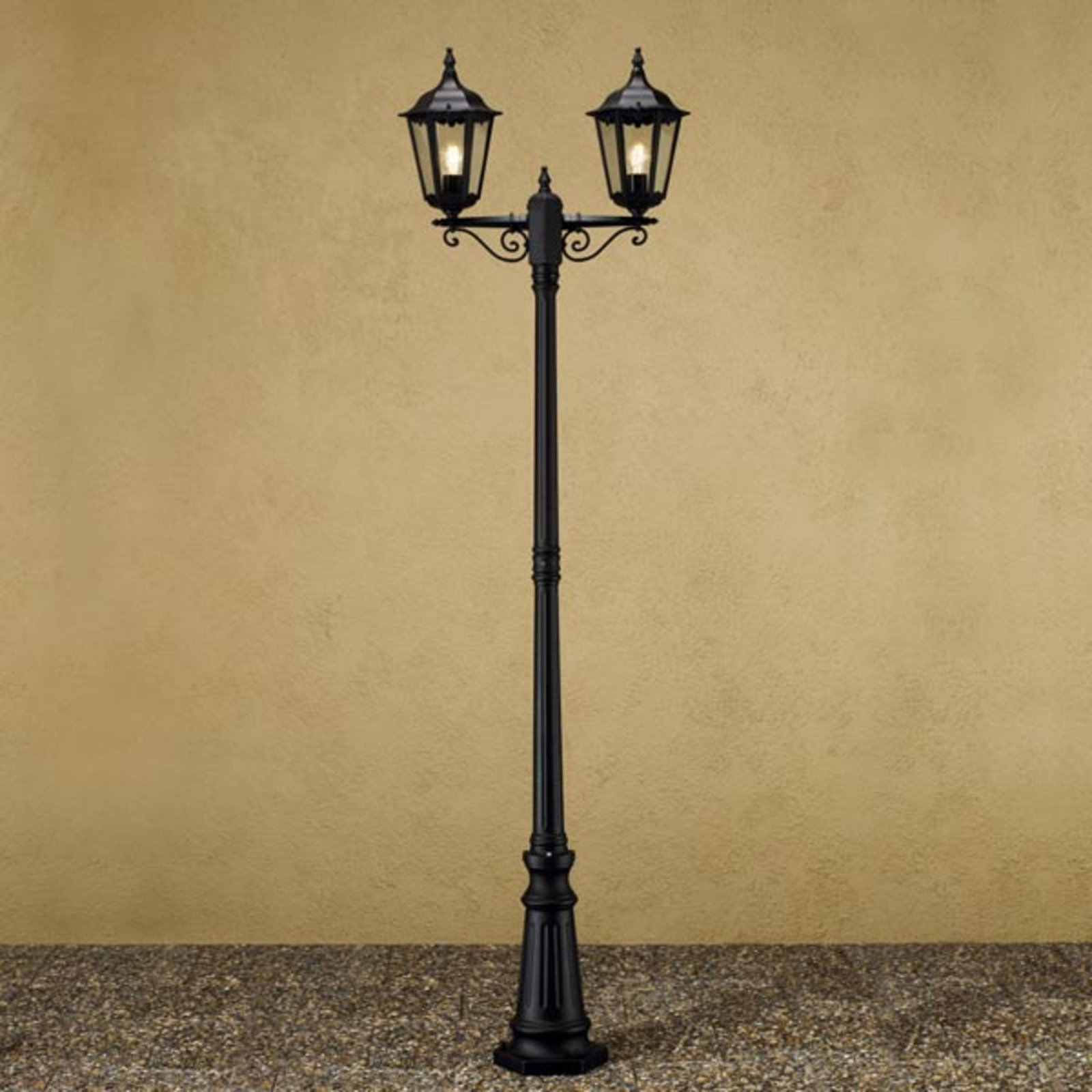 Stožárové svítidlo Firenze, 2 lucerny, černé