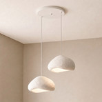 Lampada a sospensione Lora, bianca, larghezza 94 cm, a 2 luci, in fibra di