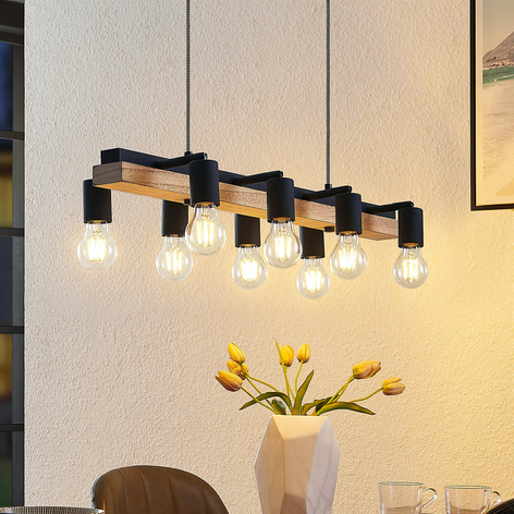 Lindby Morleen - sospensione, 8 luci, legno chiaro