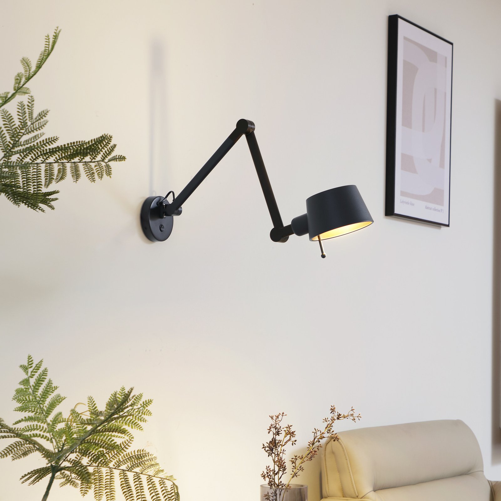 Lucande Silka wall light, adjustable, black