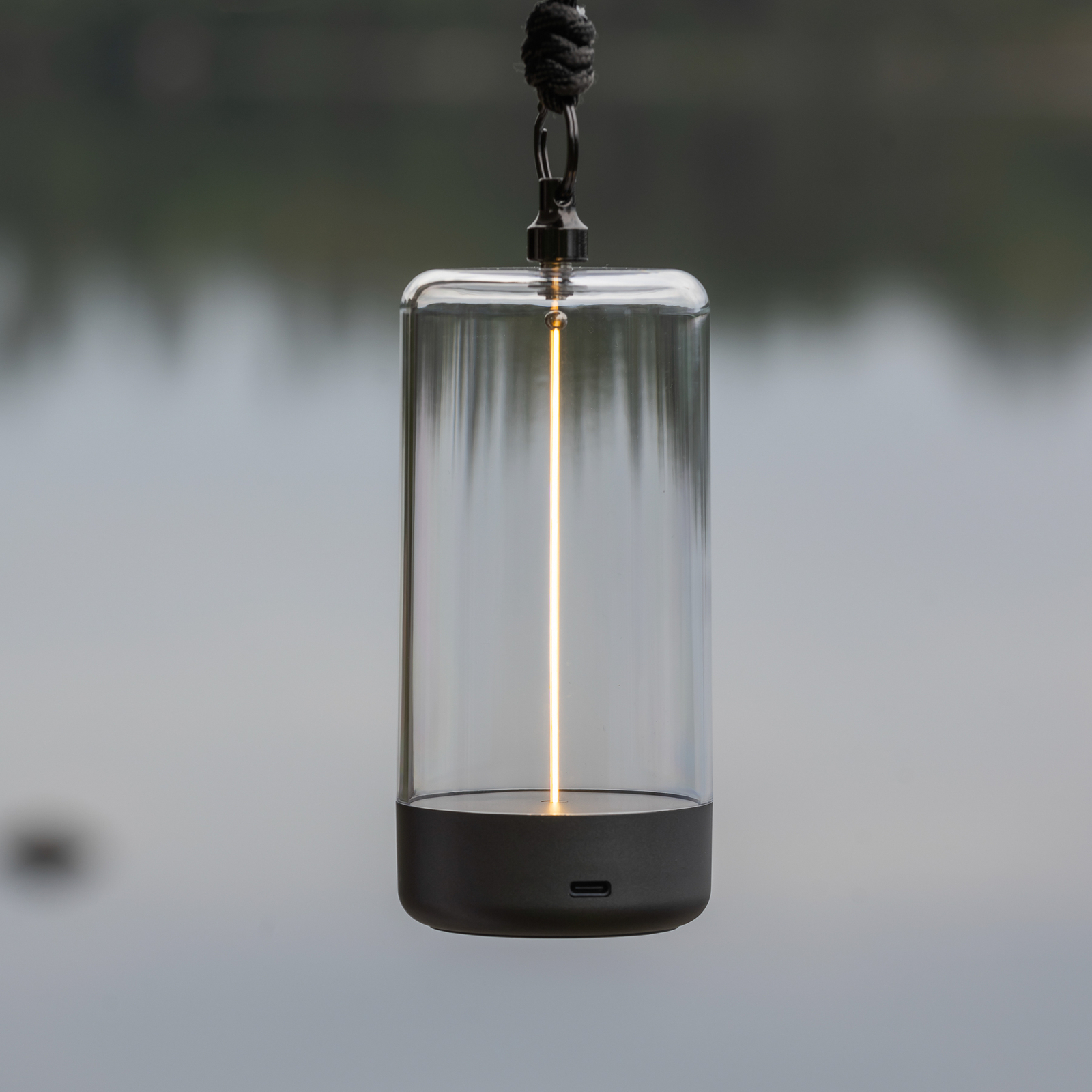 LED tafellamp Edison, hoogte 15 cm, grijs/helder, IP54 LED tafellamp Edison, hoogte 15 cm, grijs/helder, IP54