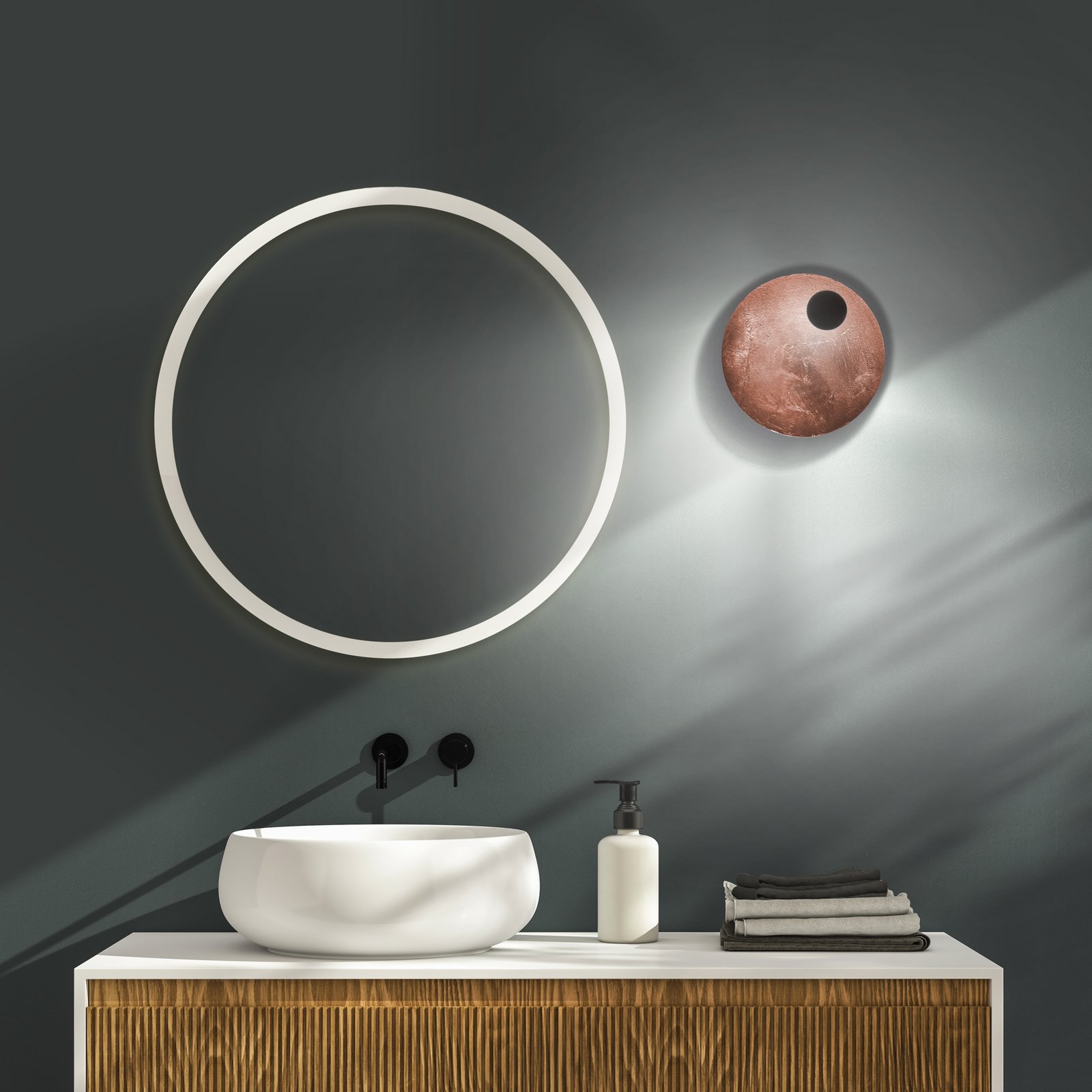 Knikerboker LED-Wandlampe Pois, kupfer, Ø 25 cm, dimmbar