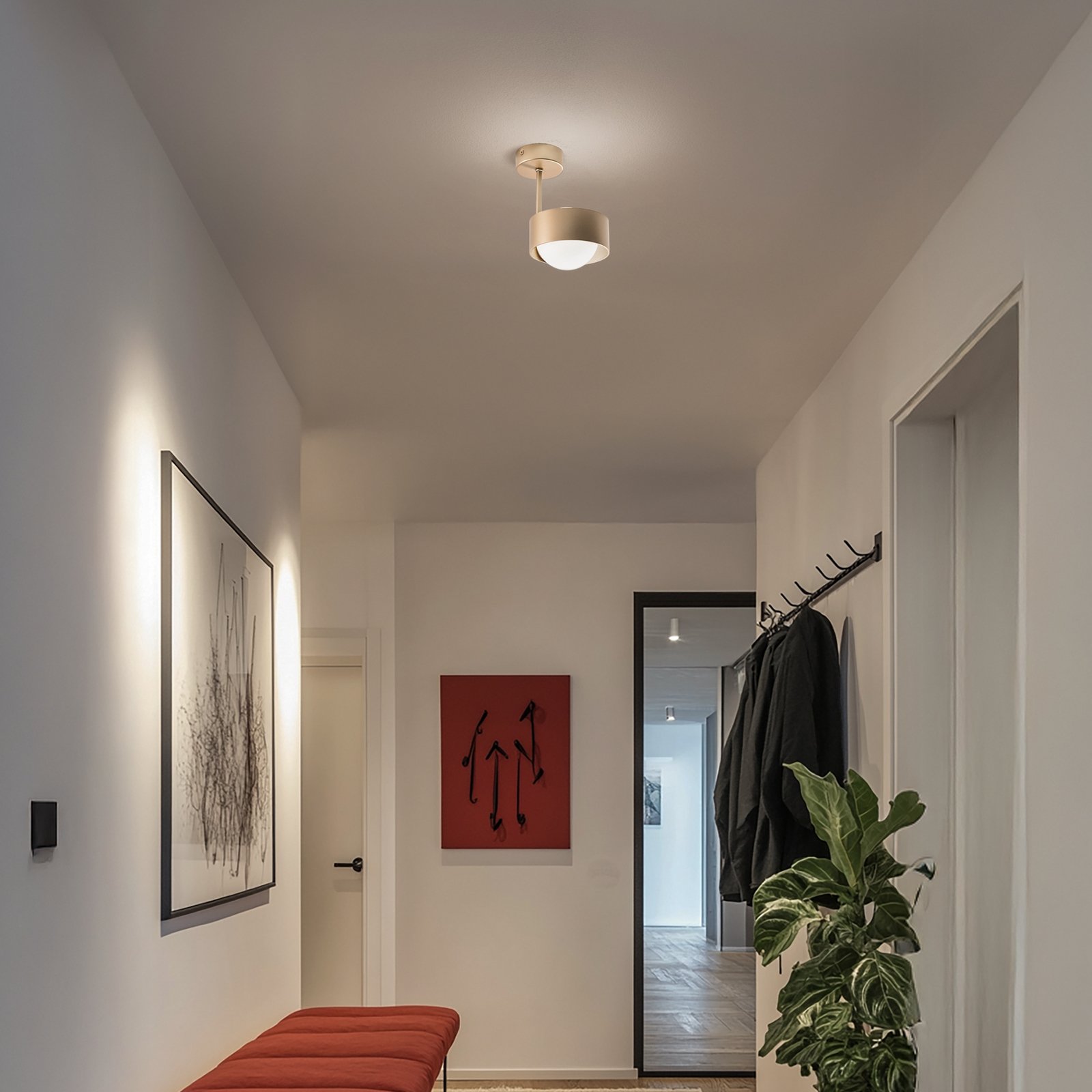 Plafoniera Mado, vetro opalino/ottone, 1 luce