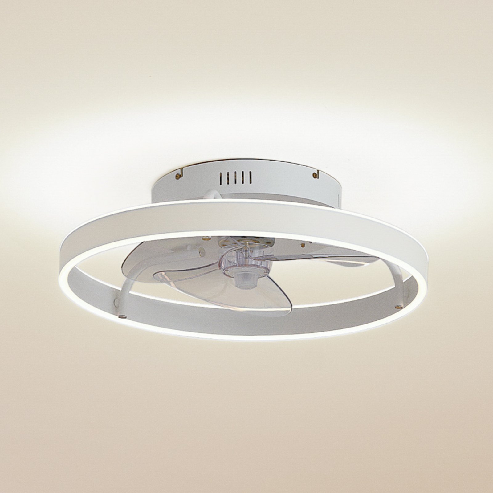 Lindby Ventilateur de plafond LED Momitu, blanc, aluminium, Ø 14 cm