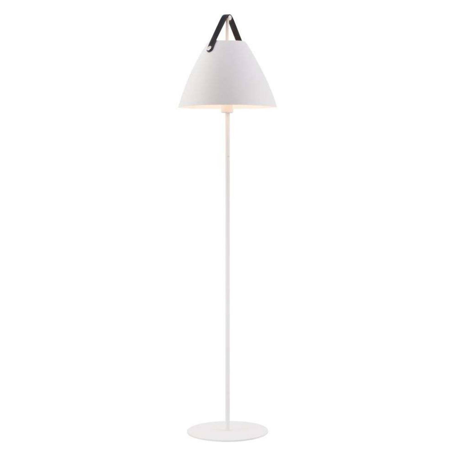 Stehlampe Strap aus Metall mit Lederband, weiß