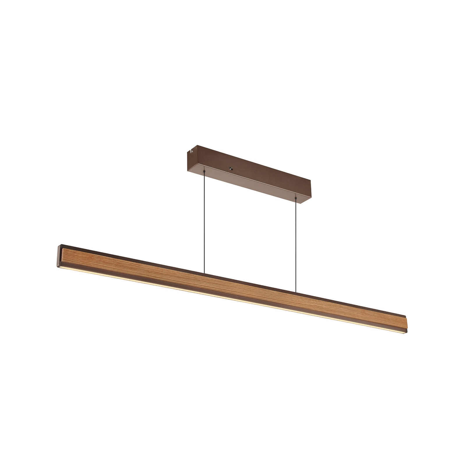 Lampă suspendată LED Arviso, stejar, lungime 127 cm, dimabilă.
