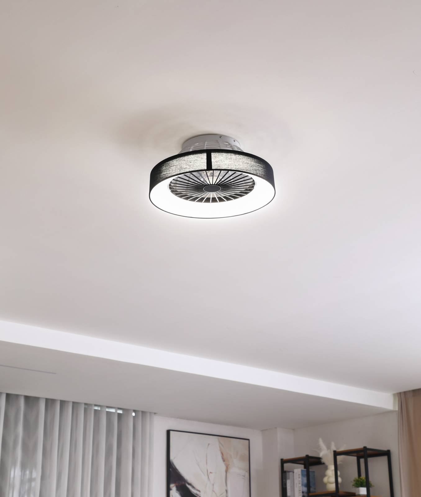 Ventilatore da soffitto Lindby LED Mace, nero, silenzioso, Ø 47 cm