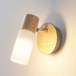 Christoph wooden spotlight with white lampshade