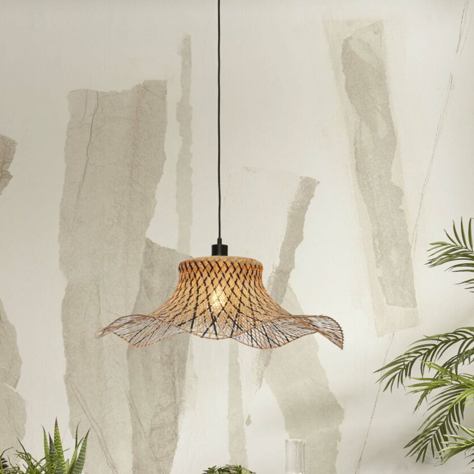 GOOD & MOJO Ibiza Ibiza lampă suspendată Ø 65 cm negru/natural - Camera de zi / sufragerie - Bamboo